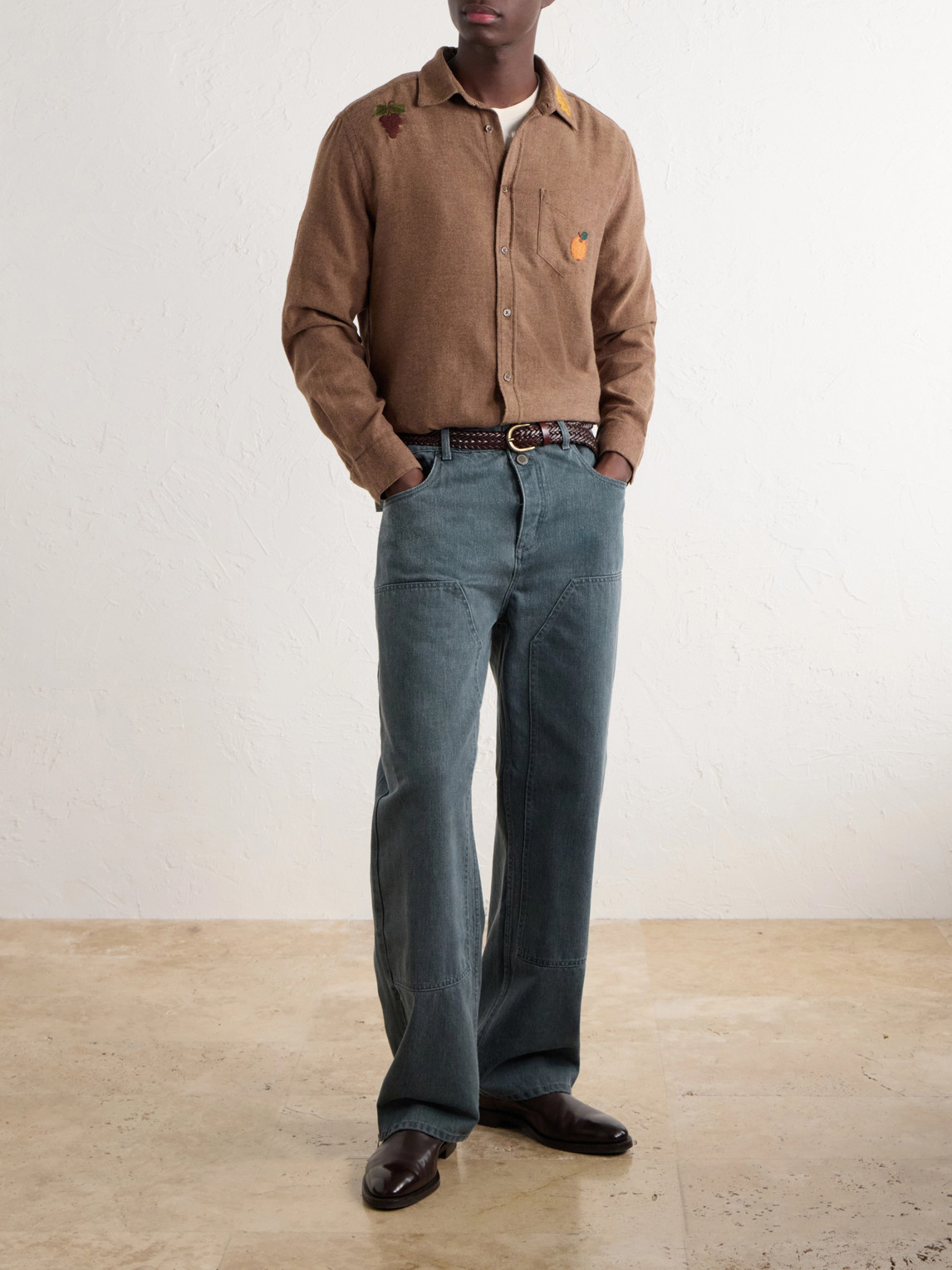 Embroidered Cotton-Flannel Shirt