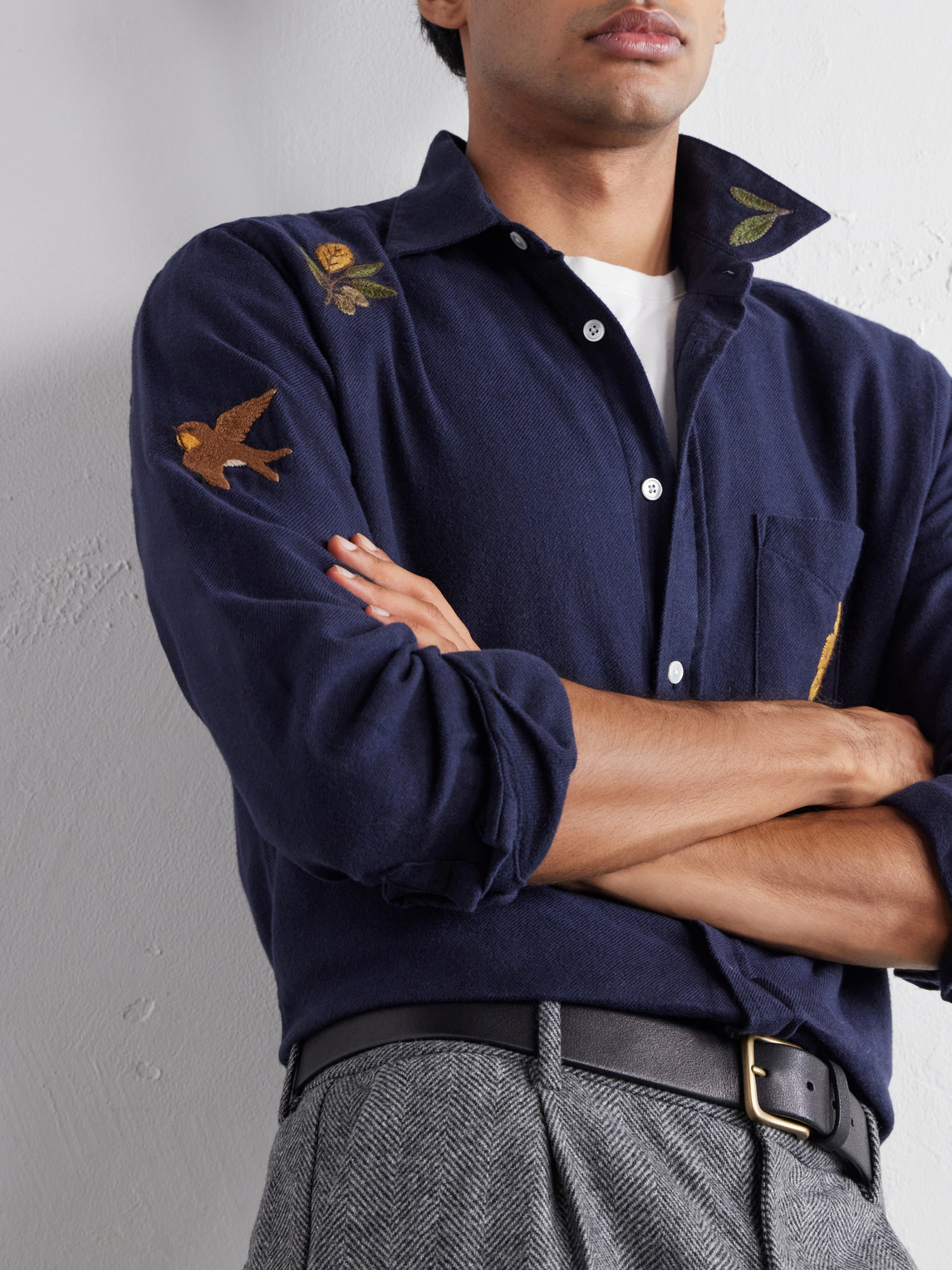 Embroidered Cotton-Flannel Shirt