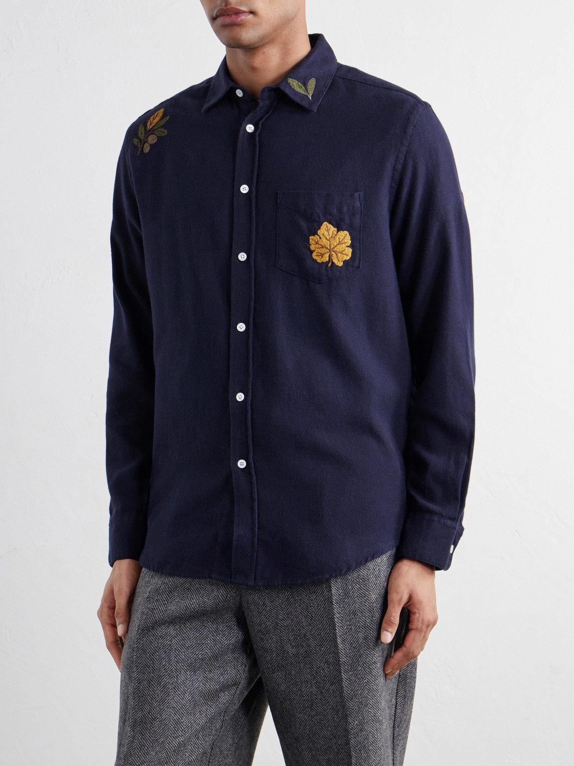 Embroidered Cotton-Flannel Shirt