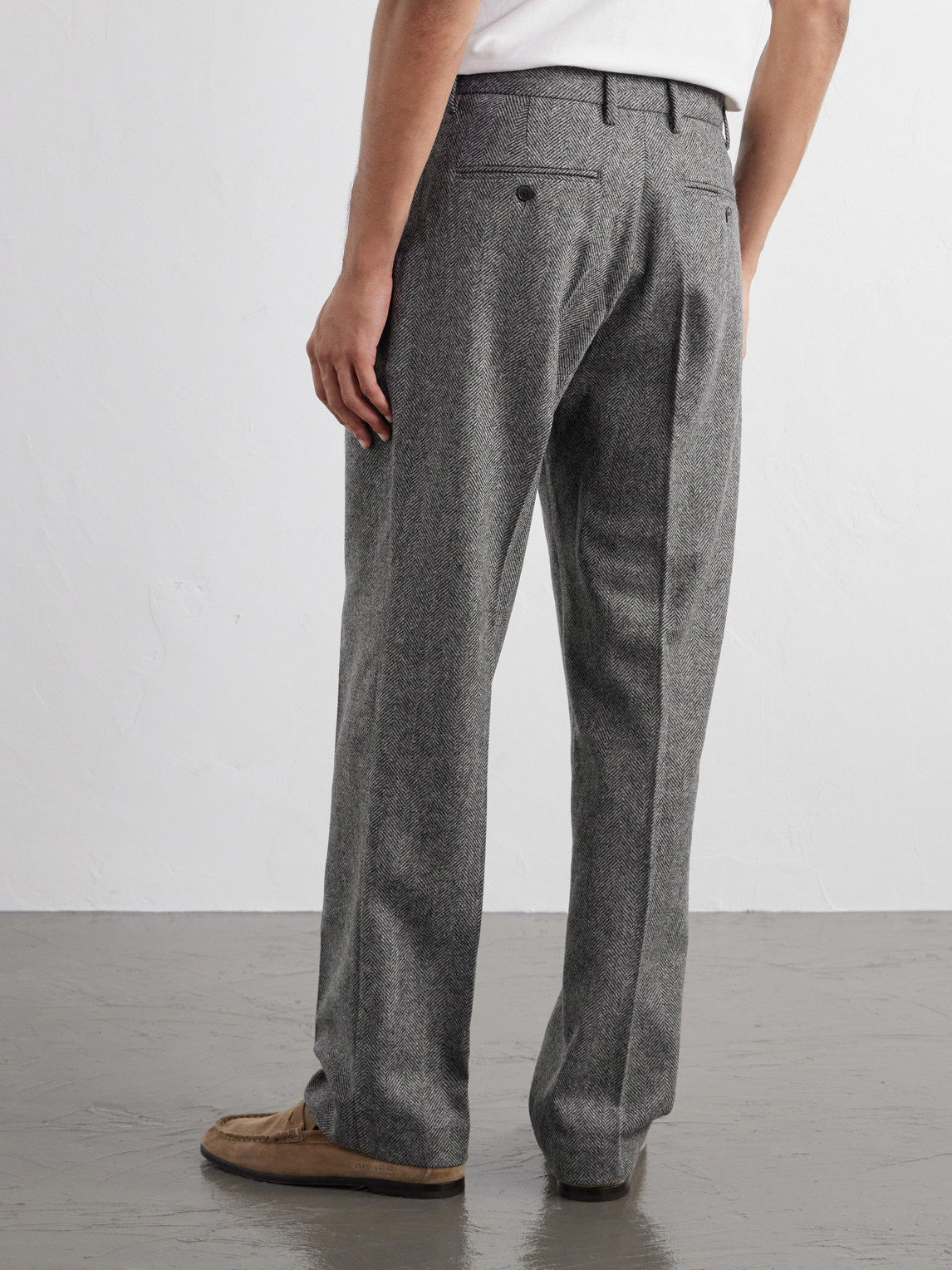 Straight-Leg Pleated Wool Herringbone Trousers