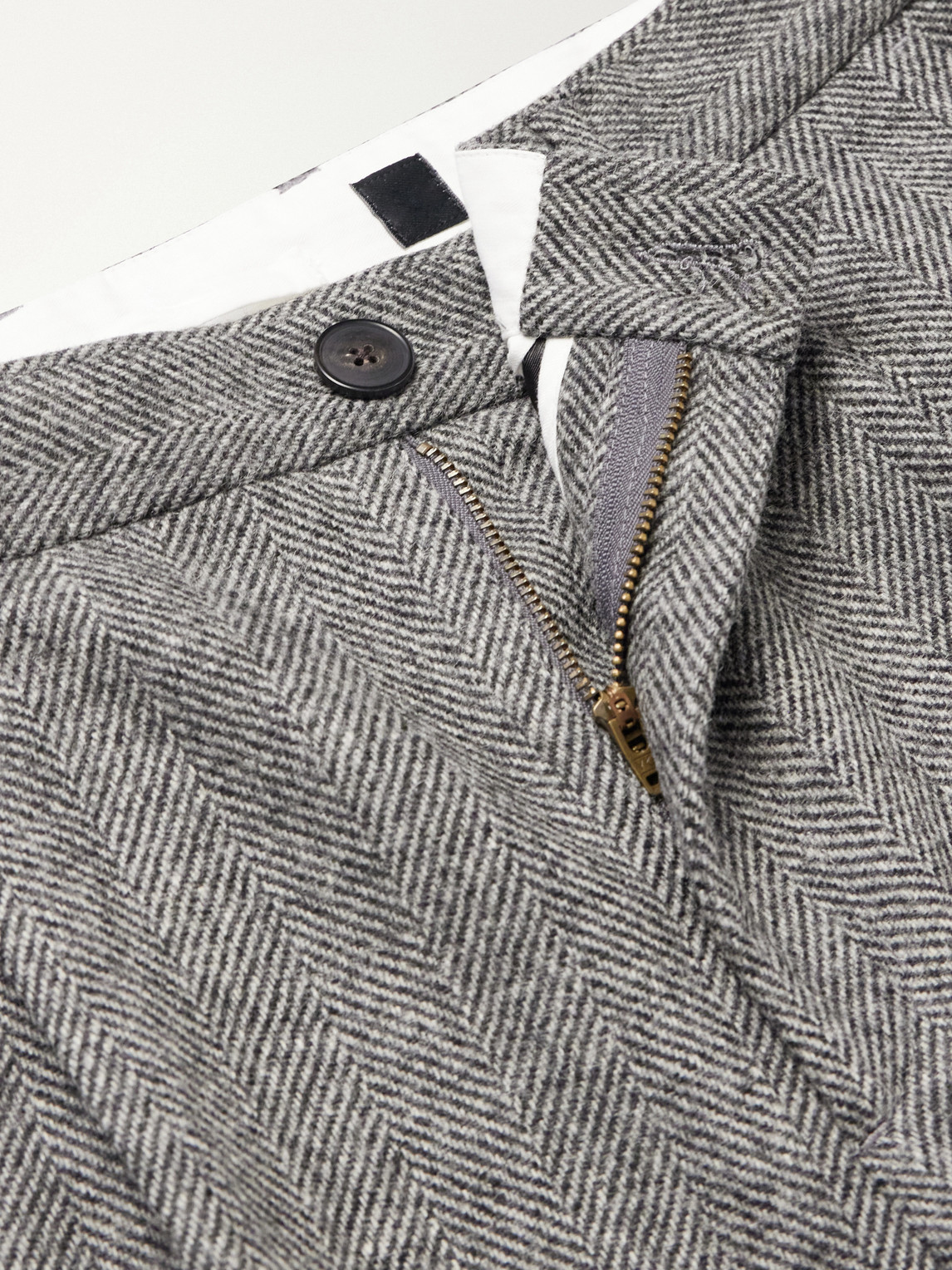 Straight-Leg Pleated Wool Herringbone Trousers