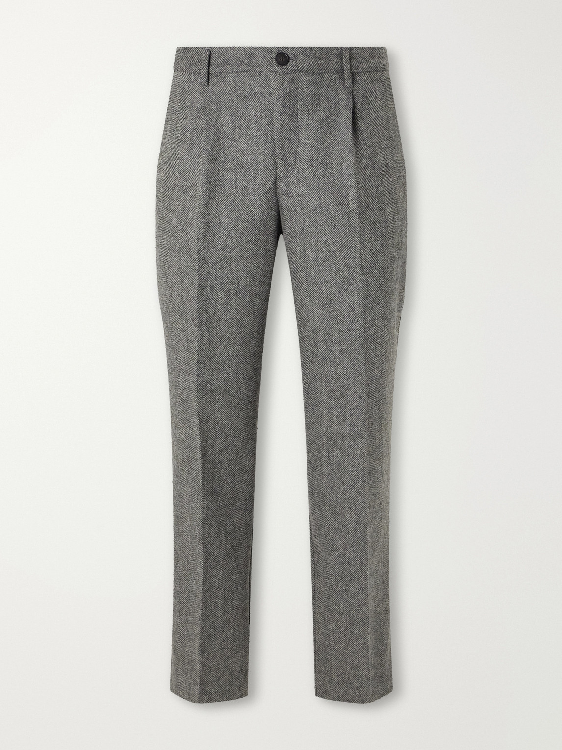 Straight-Leg Pleated Wool Herringbone Trousers