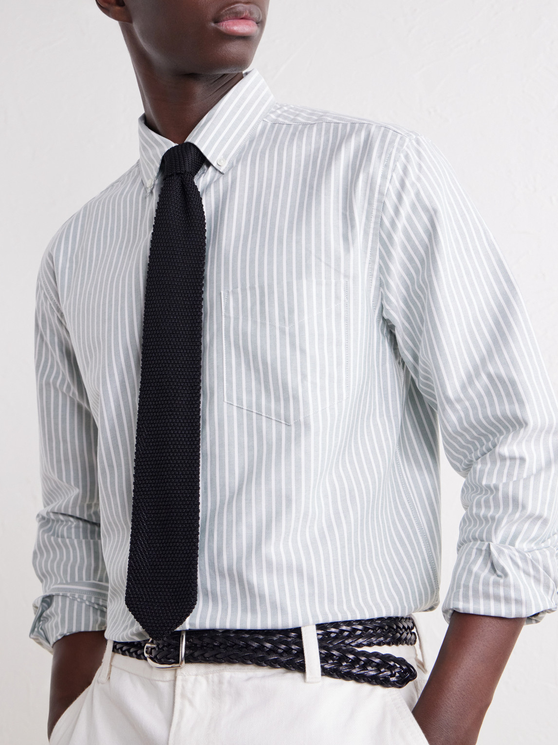 Belavista Button-Down Collar Striped Cotton-Oxford Shirt
