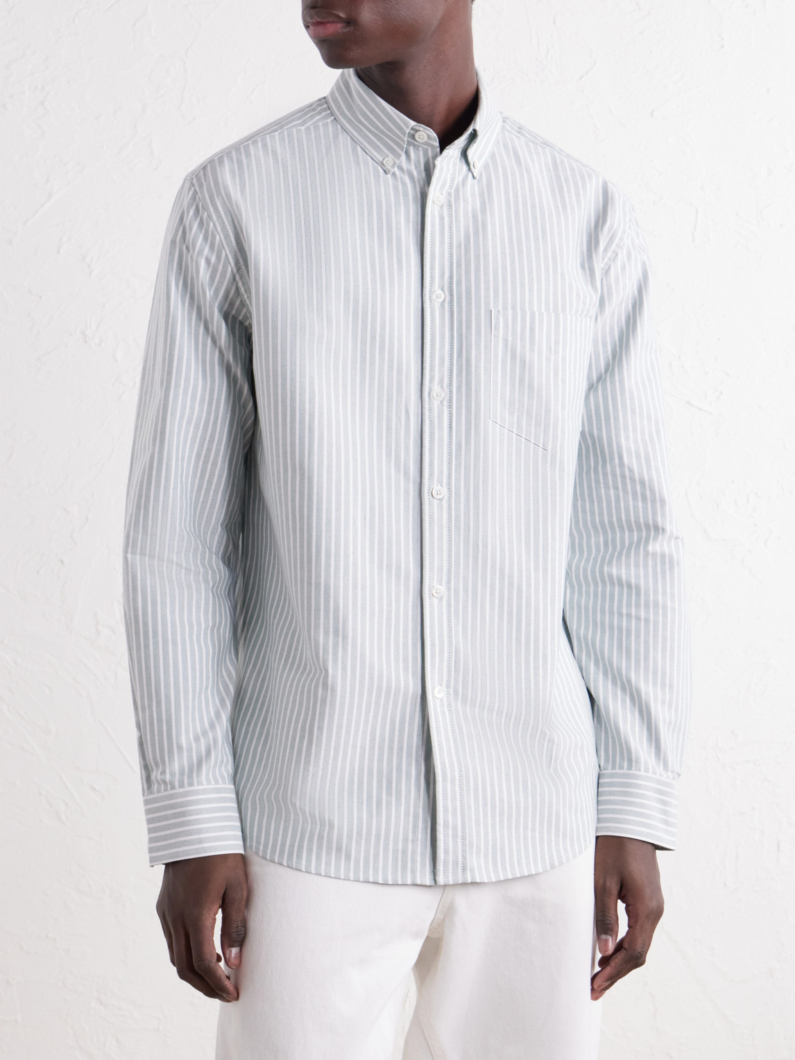 Belavista Button-Down Collar Striped Cotton-Oxford Shirt