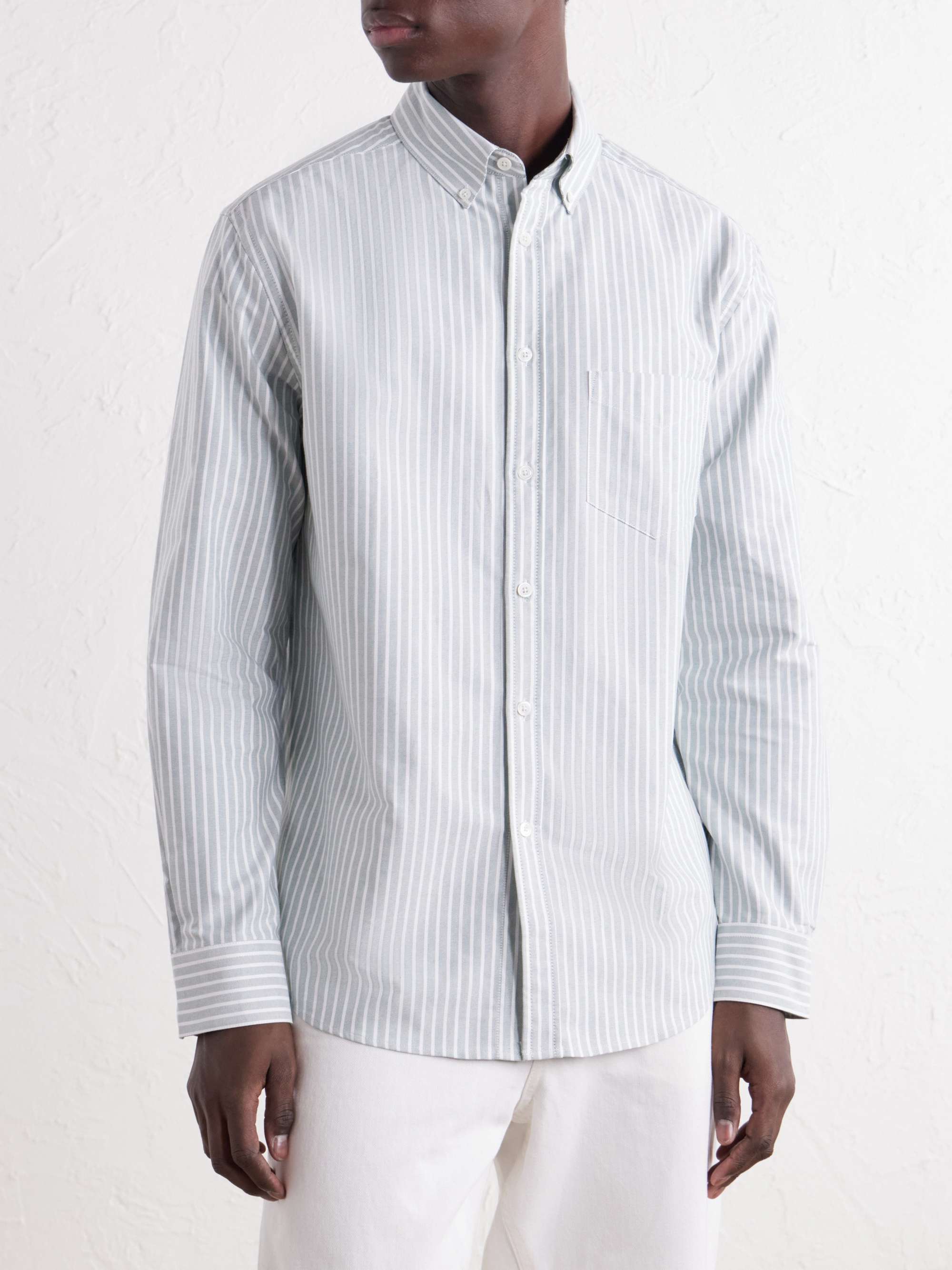 PORTUGUESE FLANNEL Belavista Button-Down Collar Striped Cotton Oxford Shirt