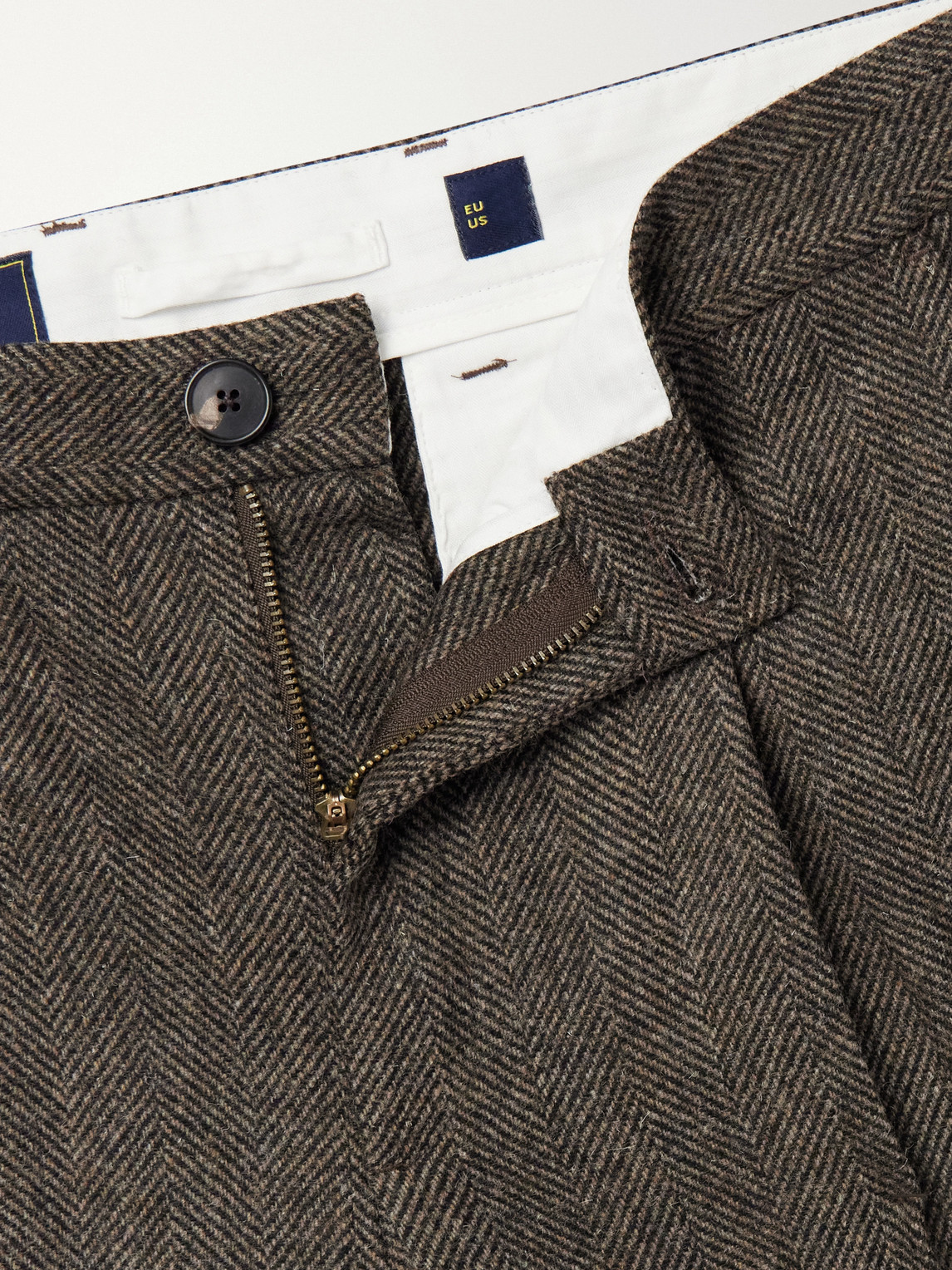 Straight-Leg Pleated Wool Herringbone Trousers