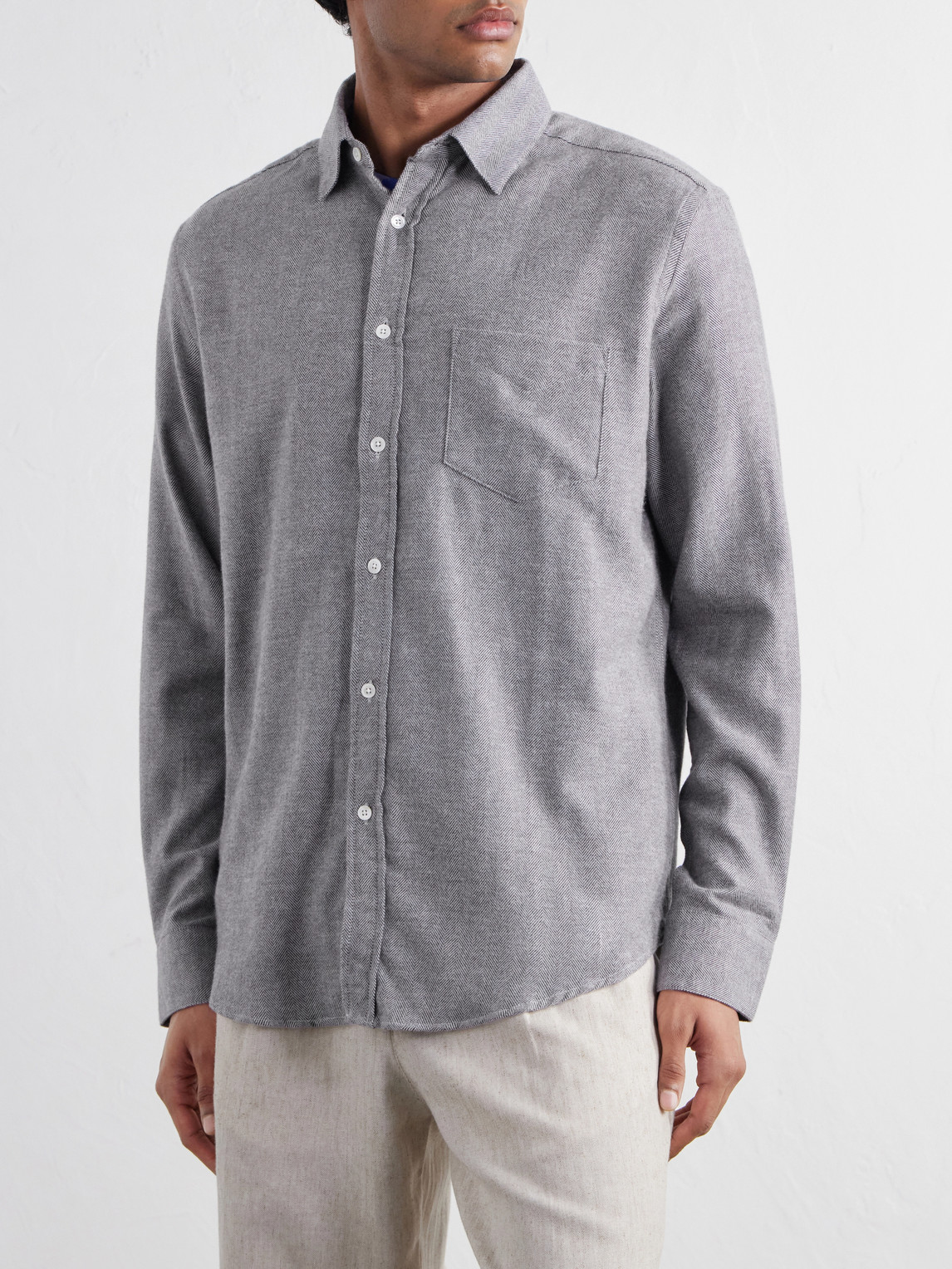 Espiga Herringbone Cotton-Flannel Shirt