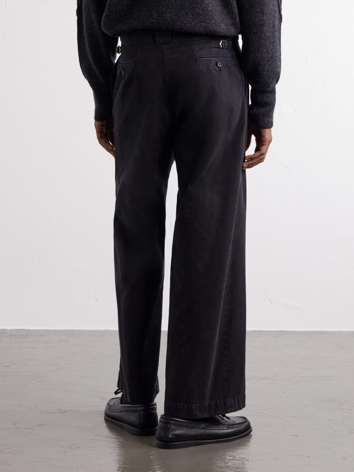 Wide-Leg Garment-Dyed Pleated Cotton-Twill Trousers