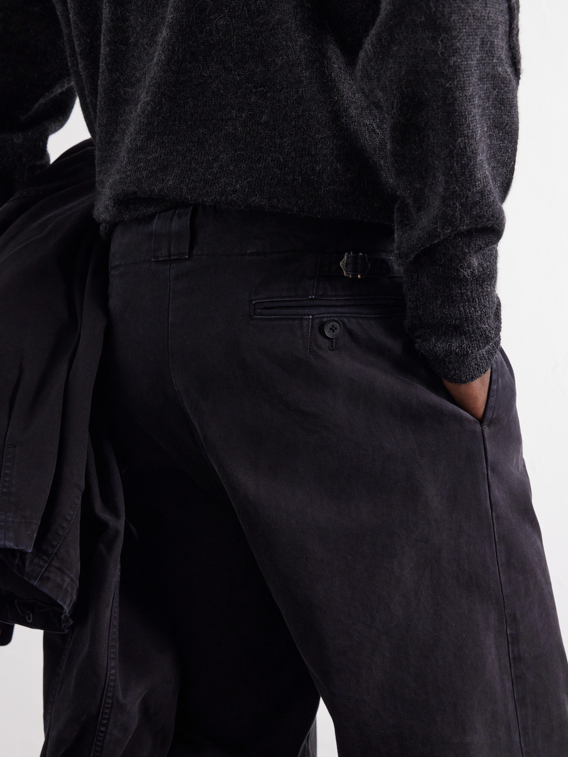 Wide-Leg Garment-Dyed Pleated Cotton-Twill Trousers