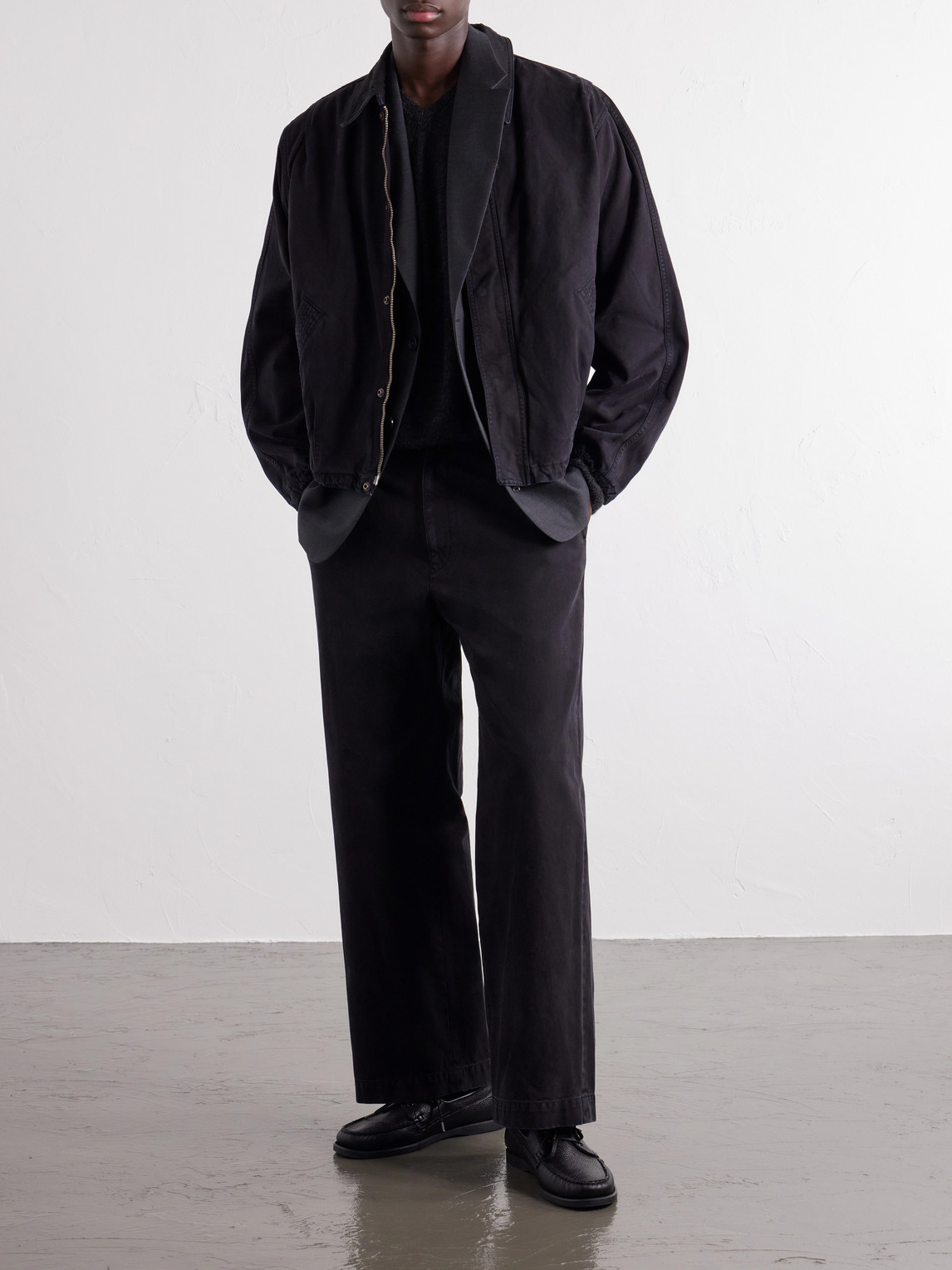 Wide-Leg Garment-Dyed Pleated Cotton-Twill Trousers