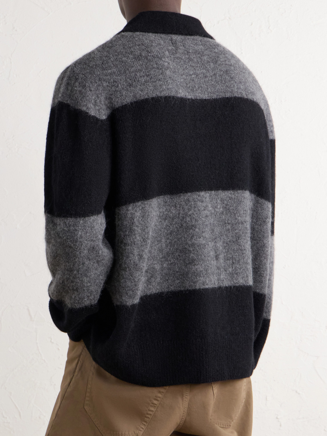 Striped Brushed Alpaca-Blend Polo Sweater