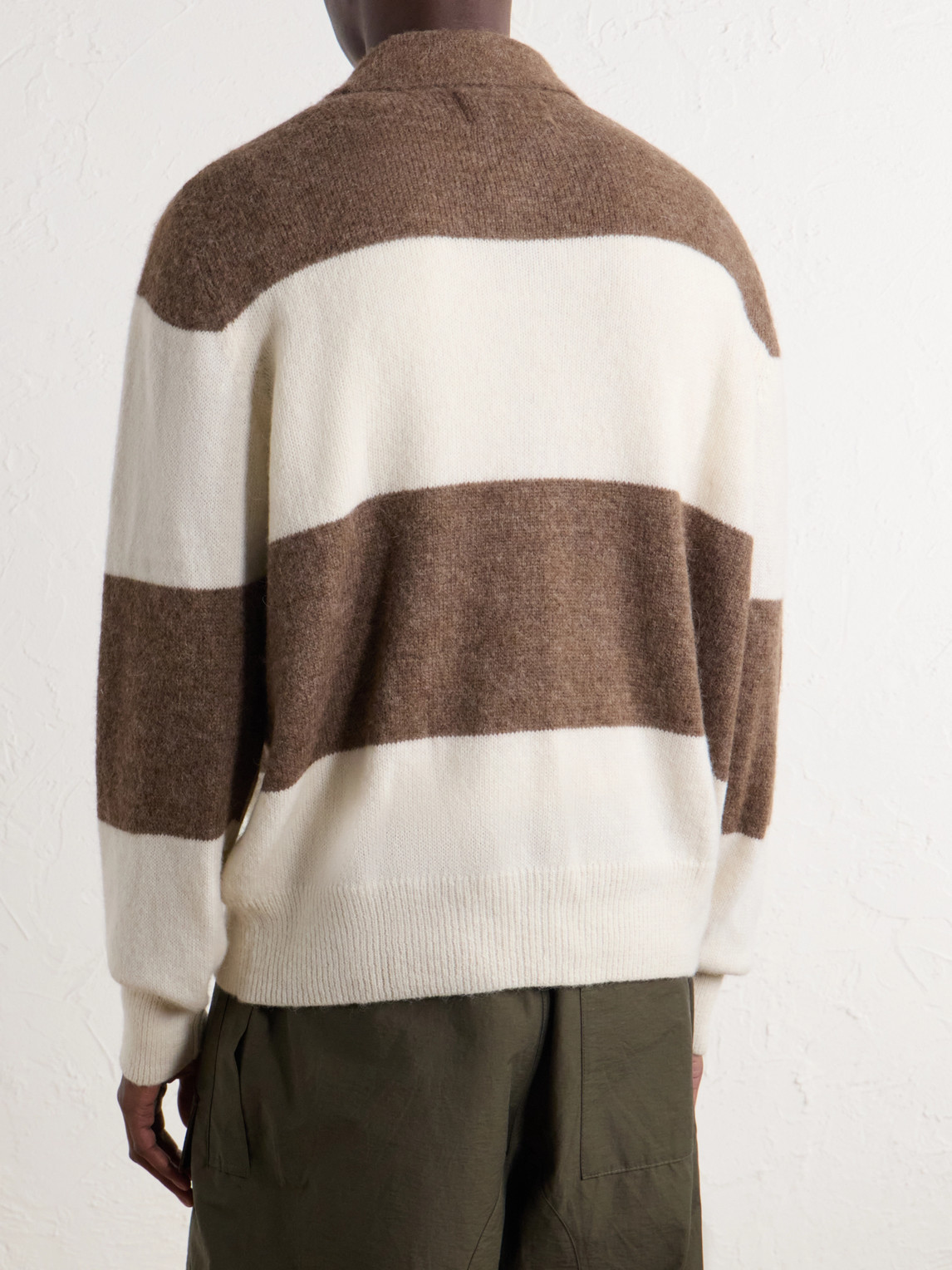 Striped Brushed Alpaca-Blend Polo Sweater