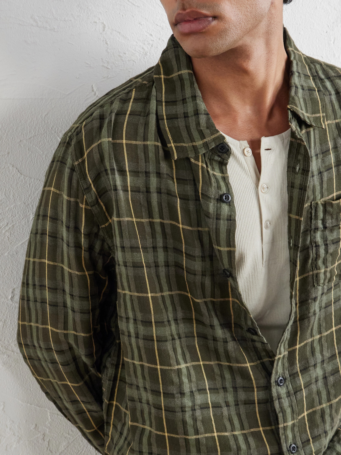 Crinkled Checked Cotton-Blend Shirt