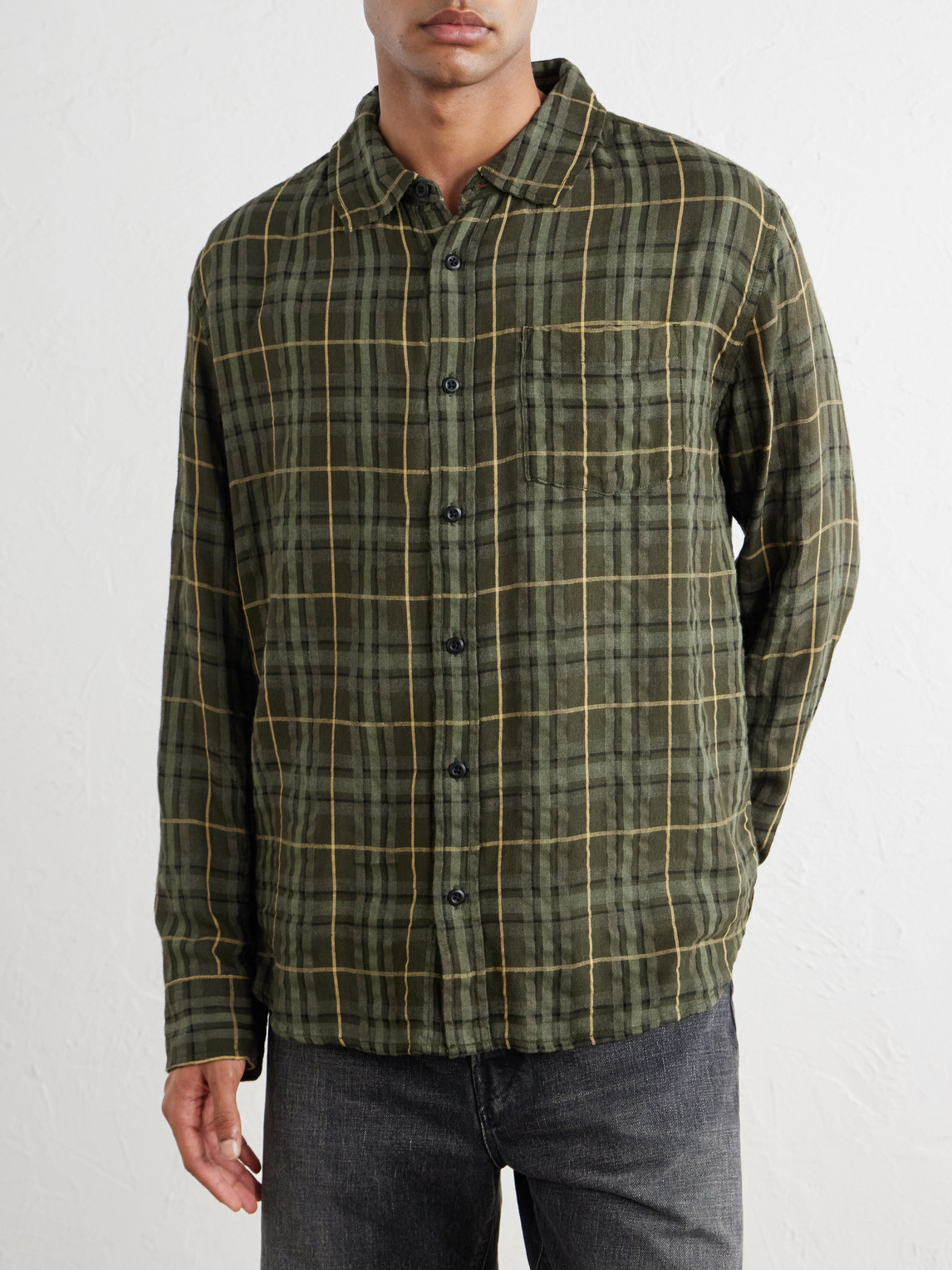Crinkled Checked Cotton-Blend Shirt