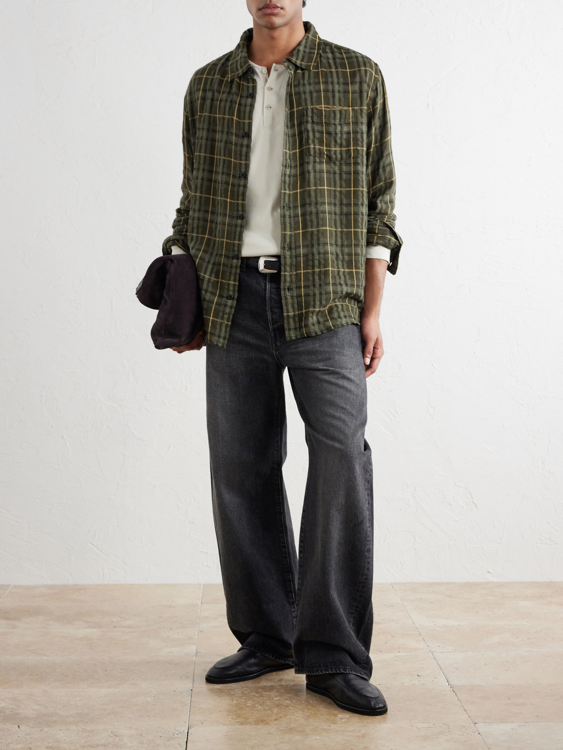 Crinkled Checked Cotton-Blend Shirt