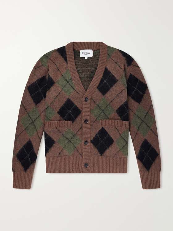 Corridor Brushed Argyle Jacquard-Knit Cardigan