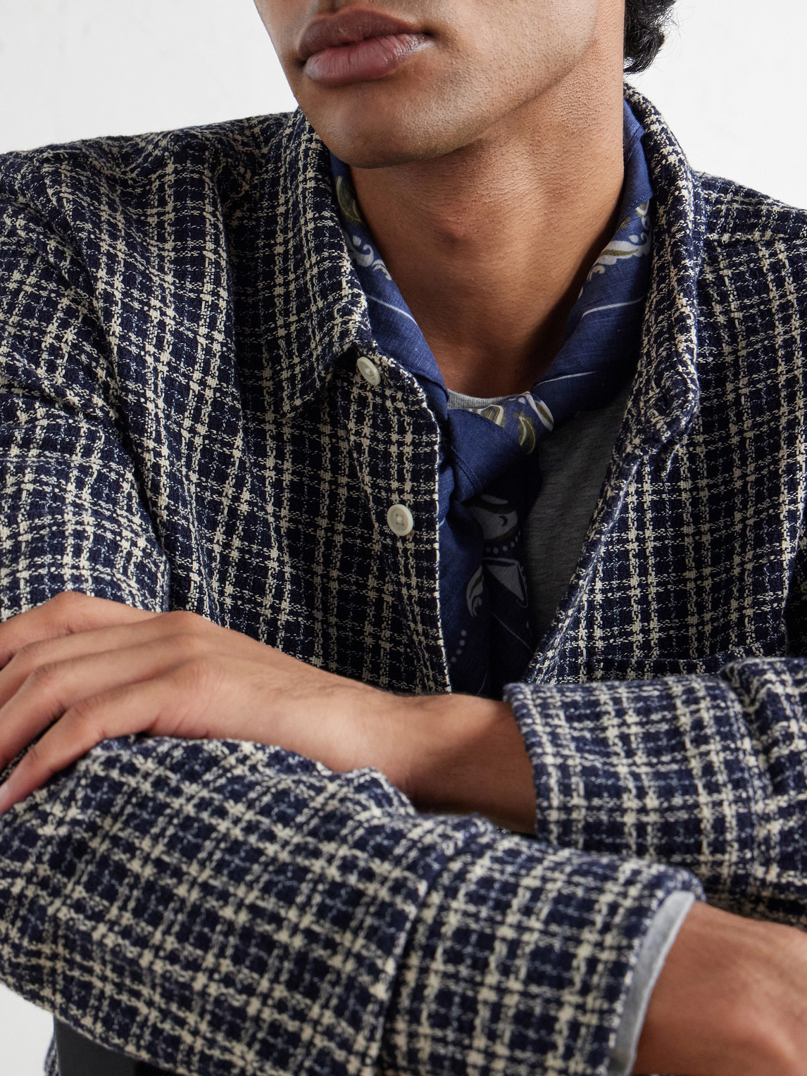 Reverse Checked Cotton-Tweed Shirt