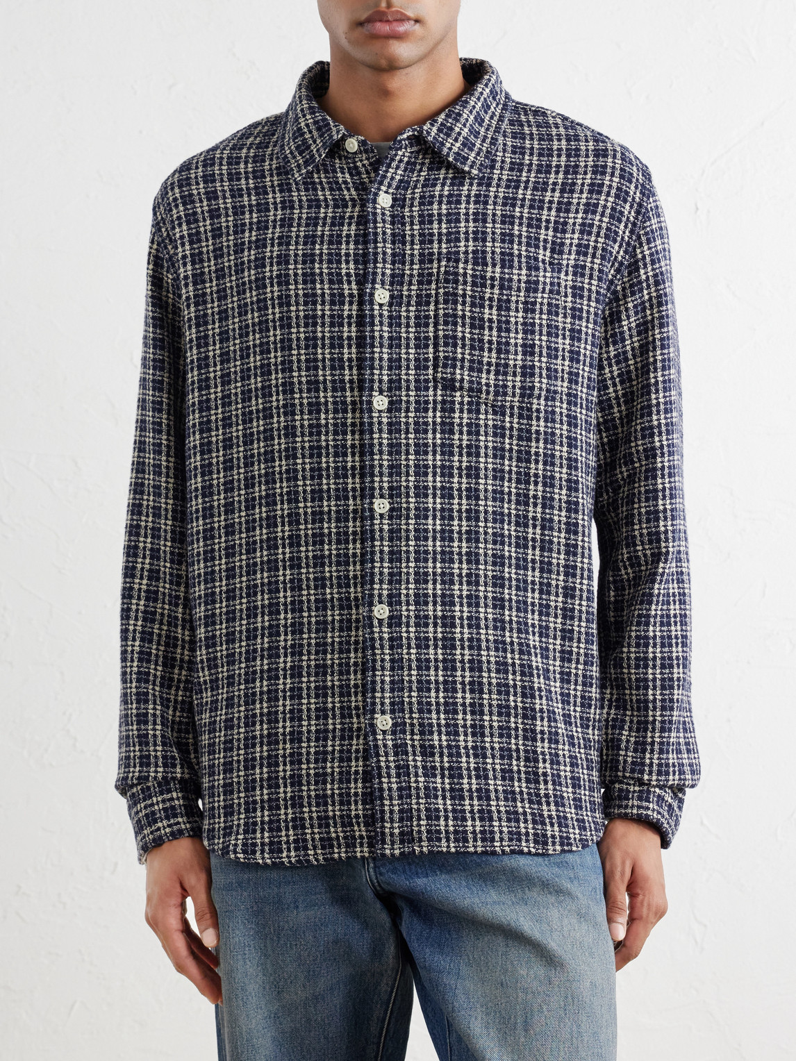 Reverse Checked Cotton-Tweed Shirt