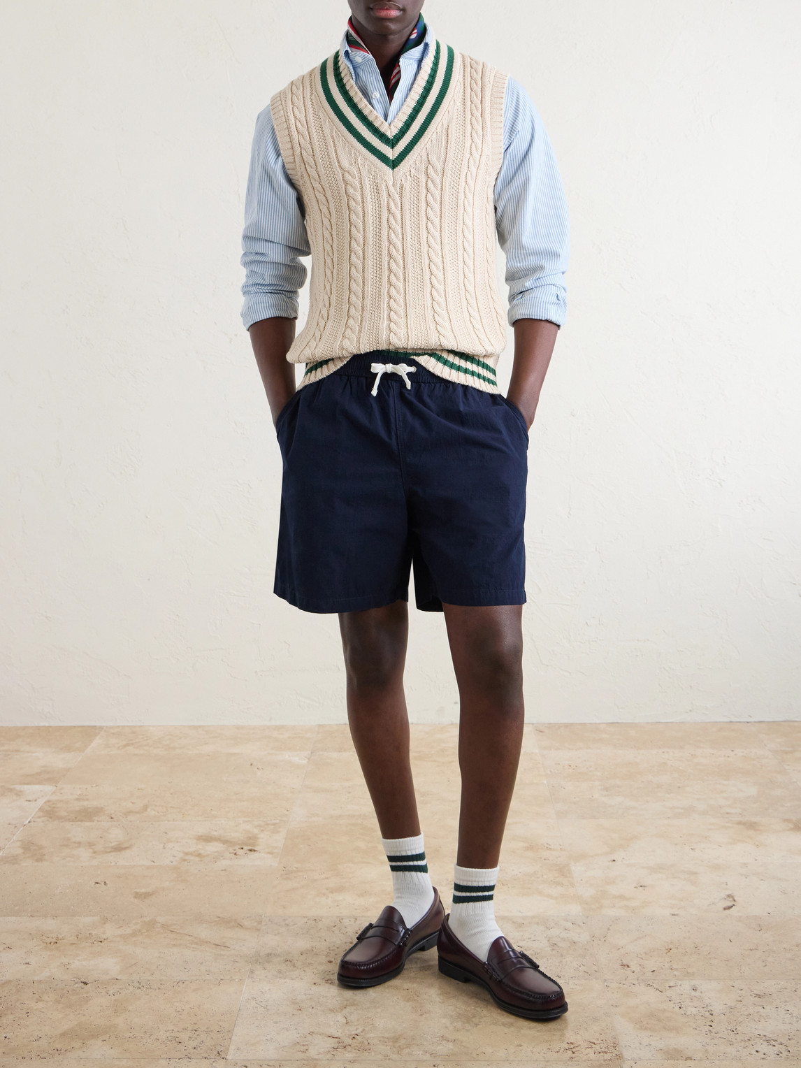Drake's Straight-Leg Cotton Drawstring Shorts - Men | Thumbnail 2