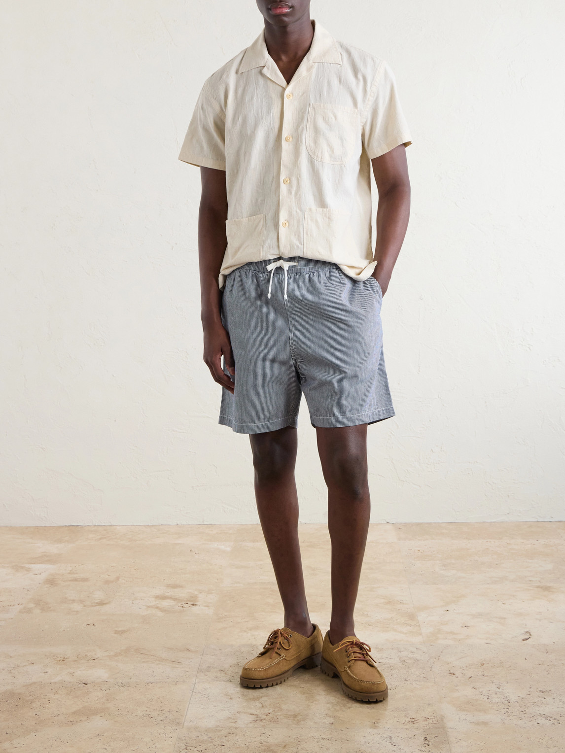 Drake's Straight-Leg Striped Cotton Drawstring Shorts - Men | Thumbnail 2 Drake's Straight-Leg Striped Cotton Drawstring Shorts - Men | Thumbnail 2