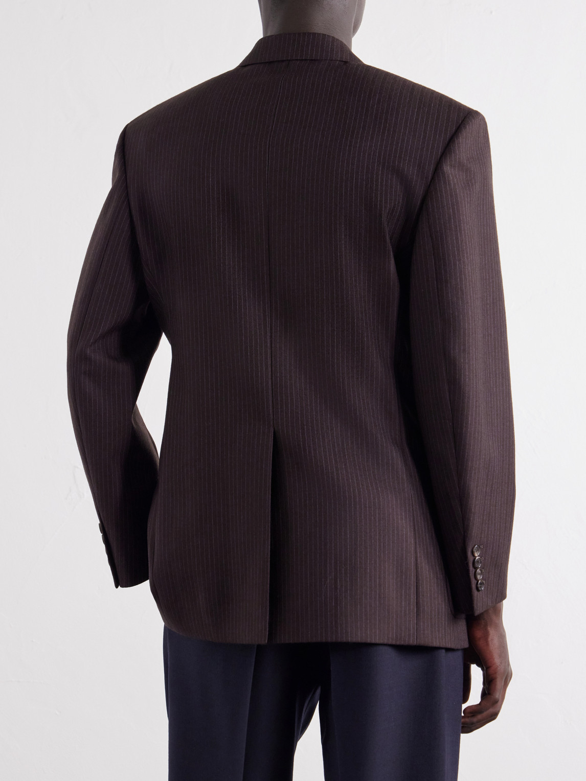 Double-Breasted Pinstriped Wool-Blend Suit Jacket