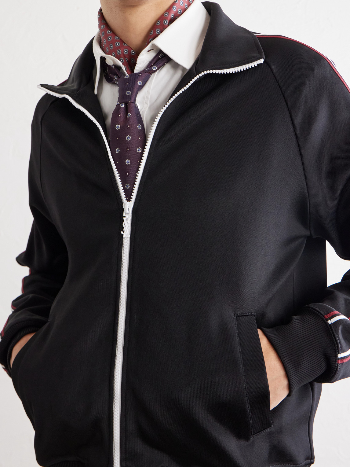 Logo-Detailed Striped Jersey Zip-Up Sweatshirt