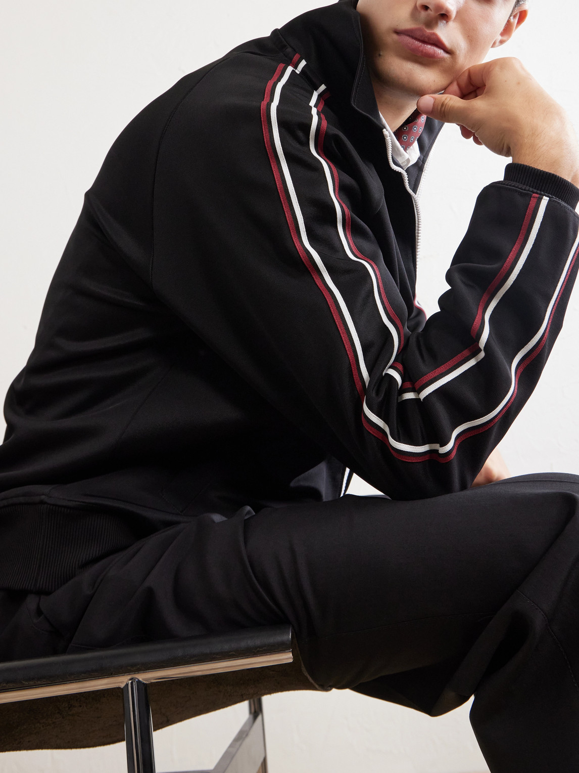 Logo-Detailed Striped Jersey Zip-Up Sweatshirt