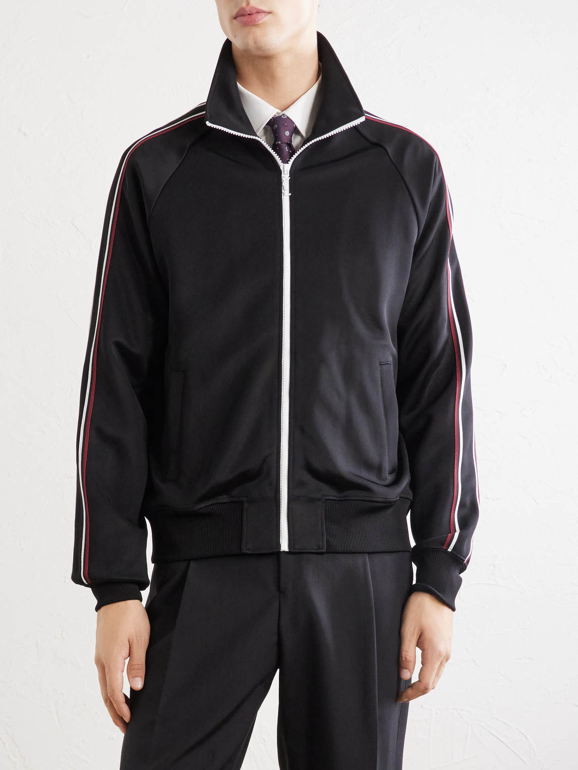 Logo-Detailed Striped Jersey Zip-Up Sweatshirt