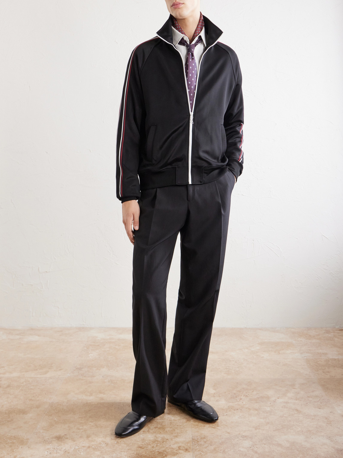 Logo-Detailed Striped Jersey Zip-Up Sweatshirt