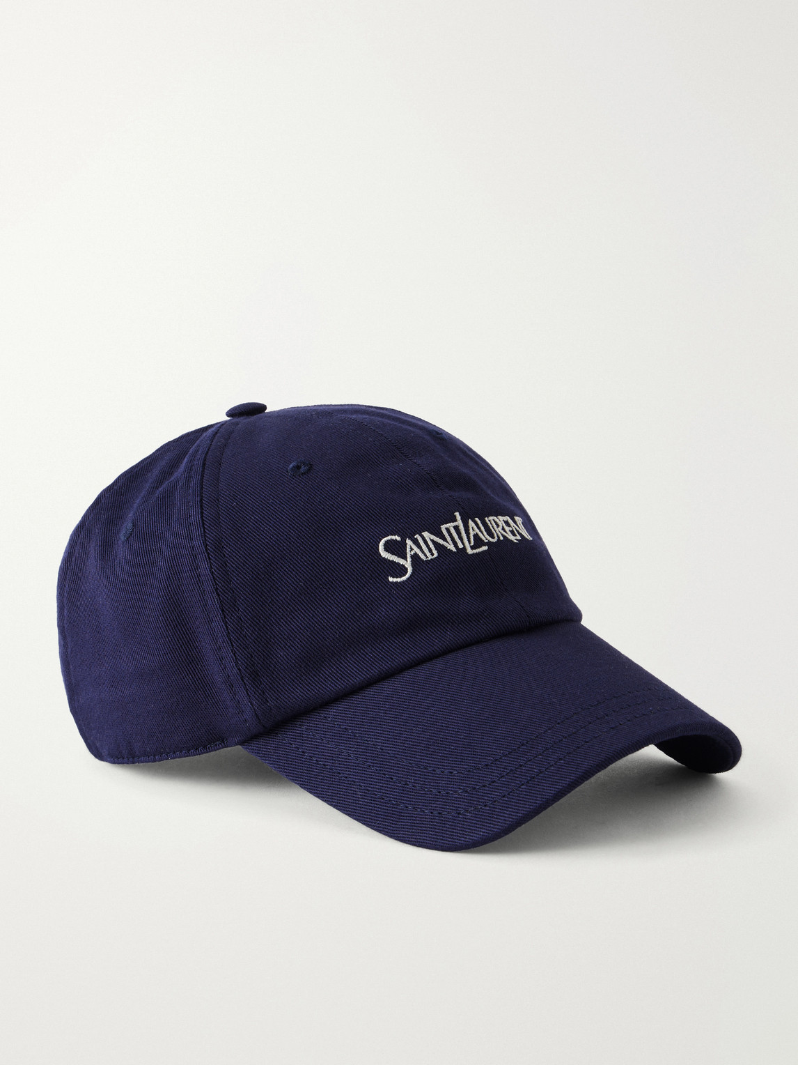 Saint Laurent Logo-embroidered Cotton-gabardine Cap In Blue