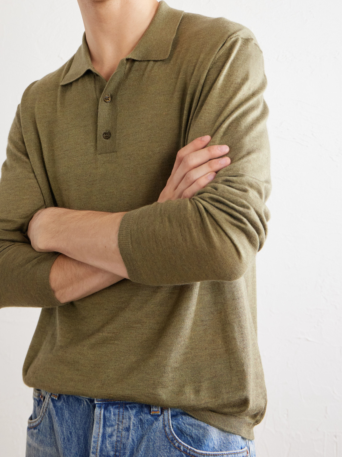 Cashmere, Silk And Linen-Blend Polo Shirt