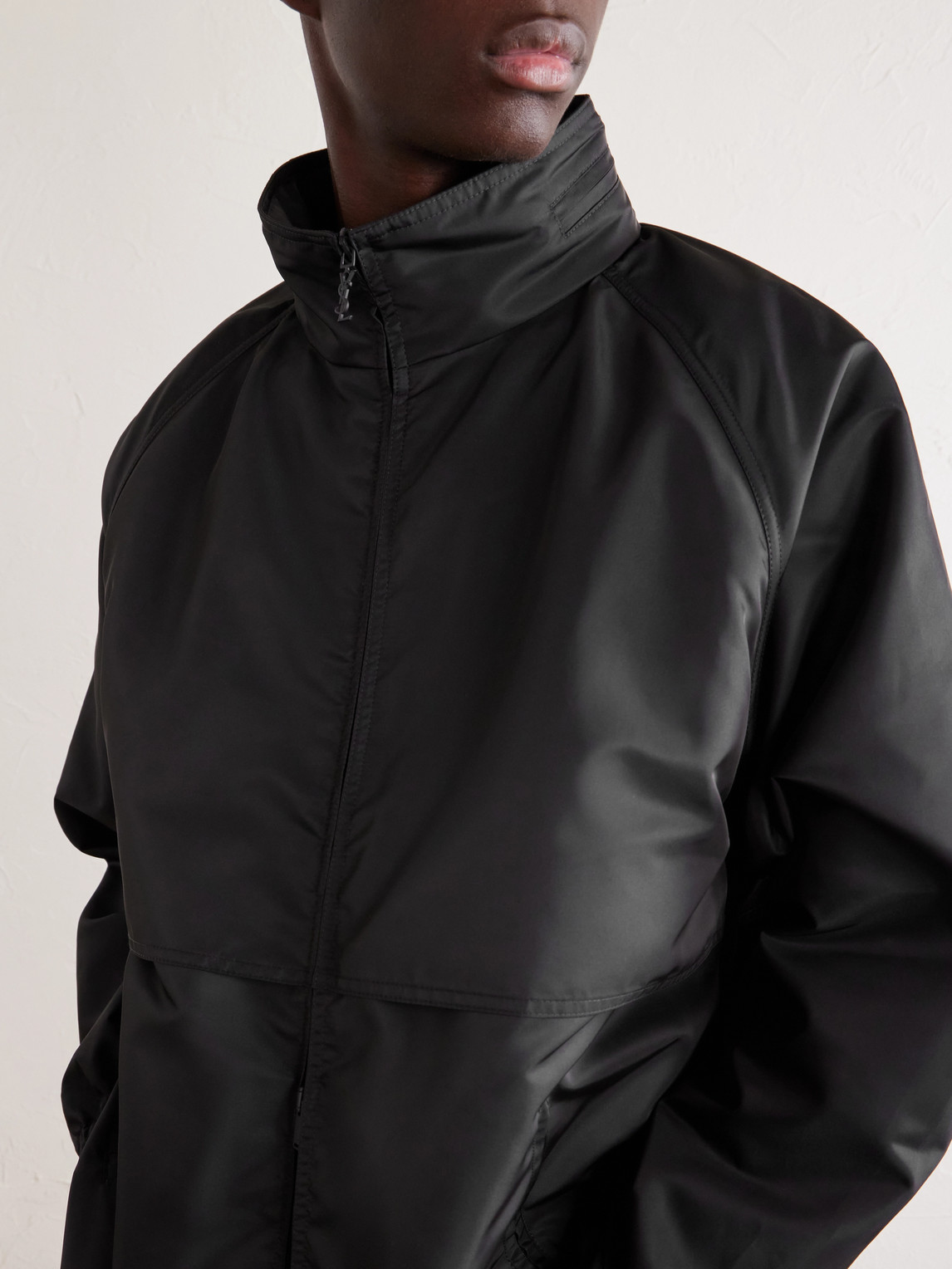 Leather-Trimmed Shell Jacket