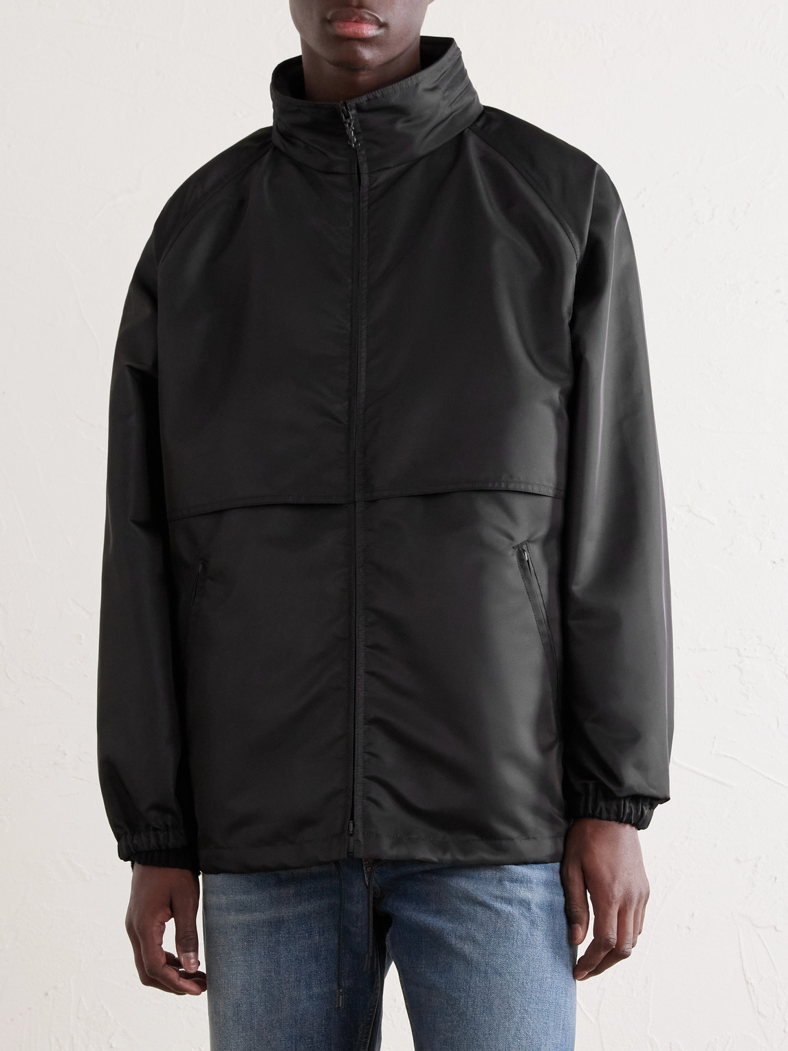 Leather-Trimmed Shell Jacket