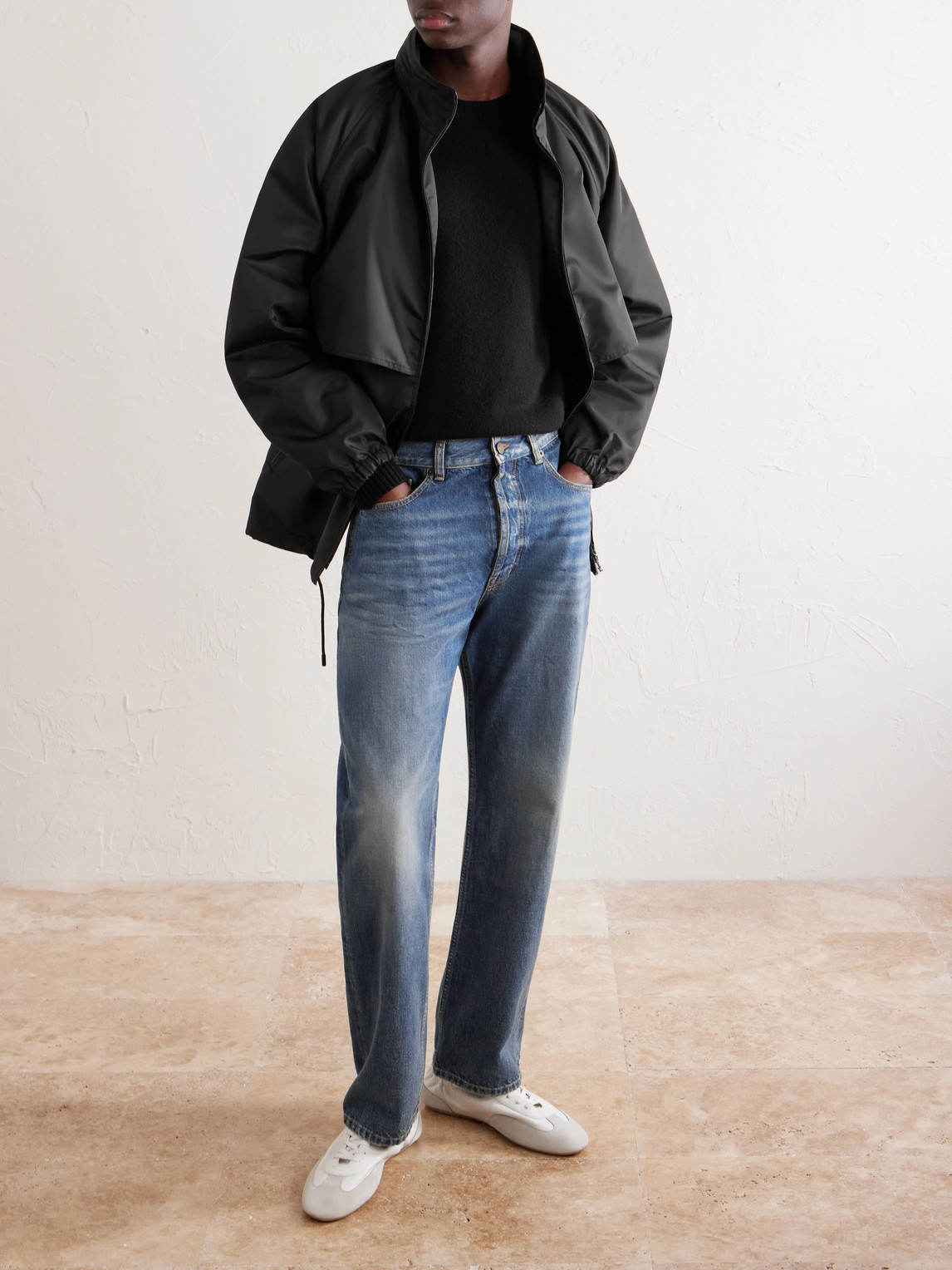Leather-Trimmed Shell Jacket