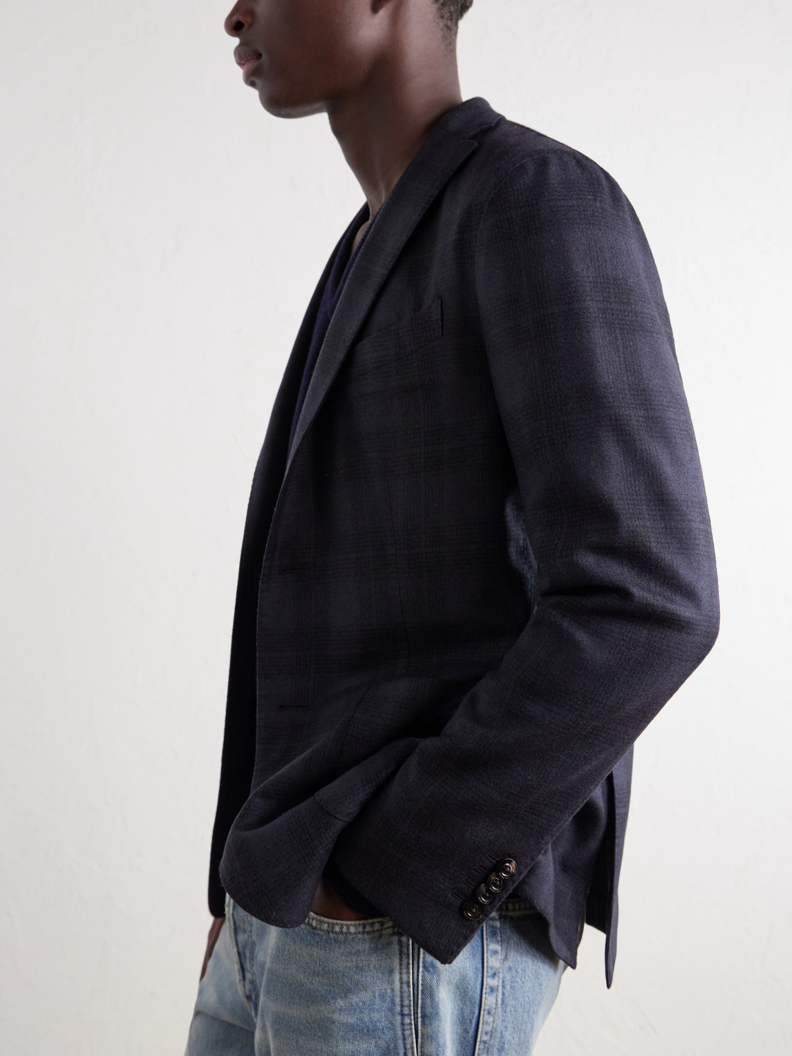 Prince Of Wales Wool-Blend Flannel Blazer