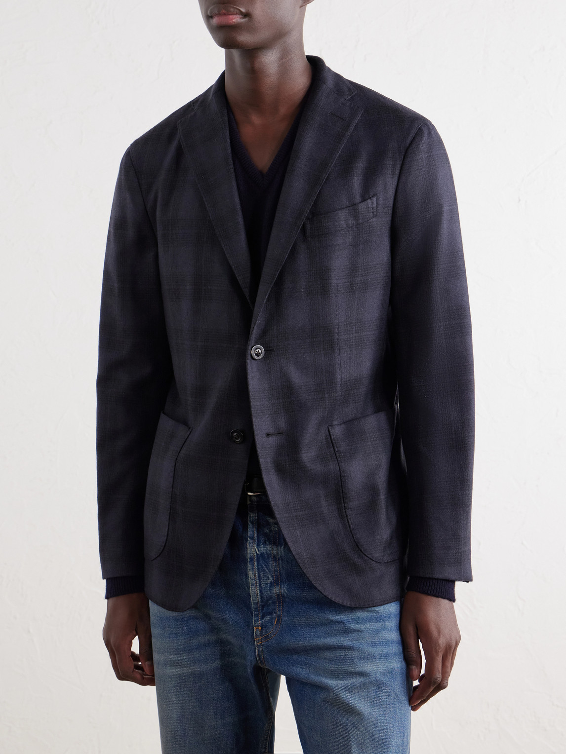 Prince Of Wales Wool-Blend Flannel Blazer