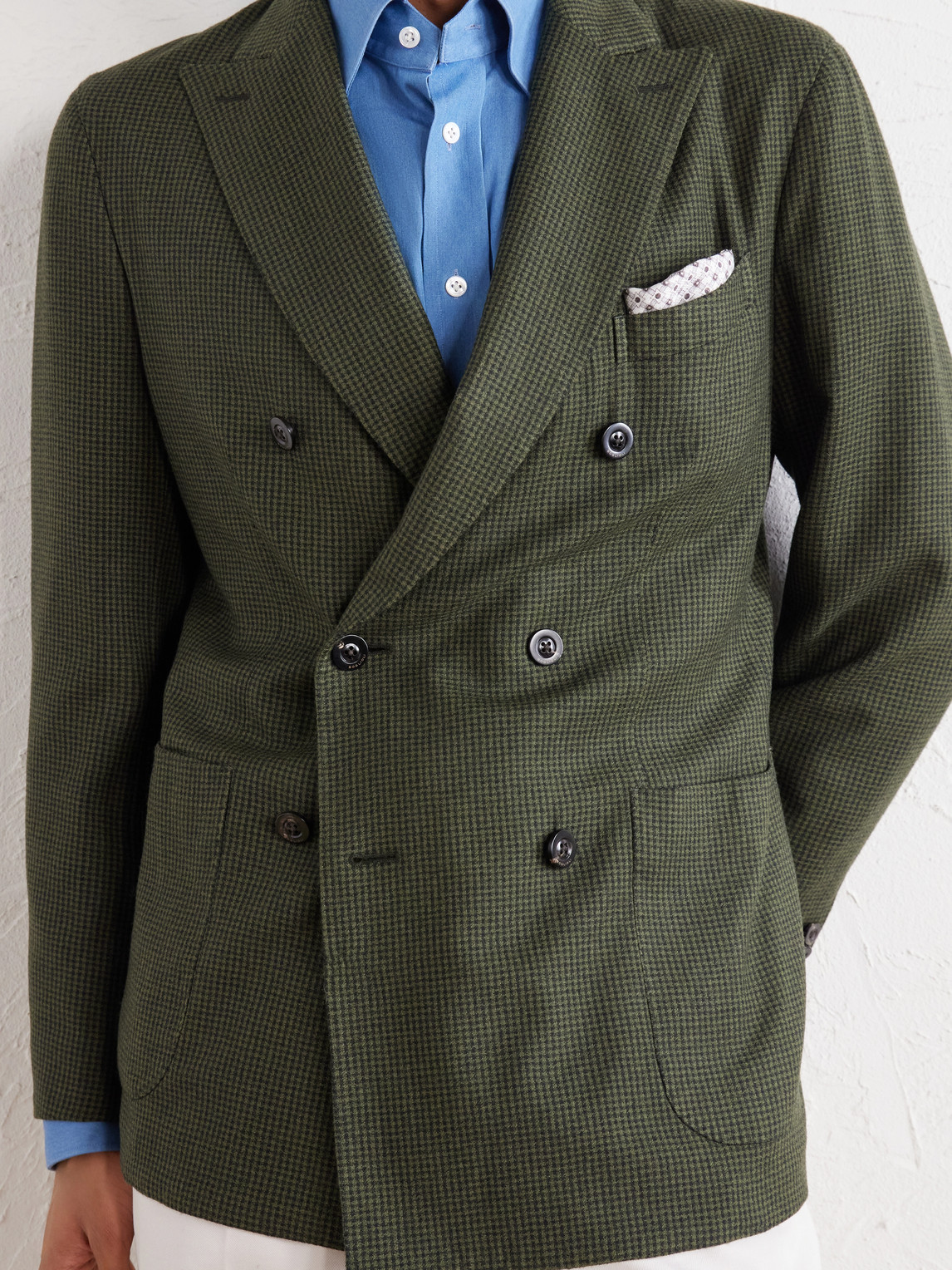 Double-Breasted Houndstooth Virgin Wool-Flannel Blazer