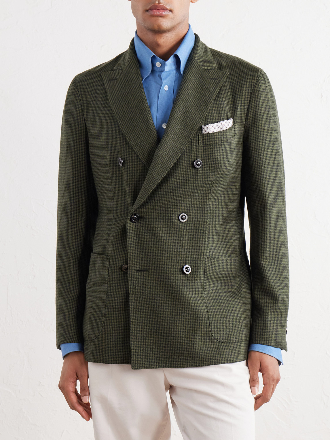 Double-Breasted Houndstooth Virgin Wool-Flannel Blazer