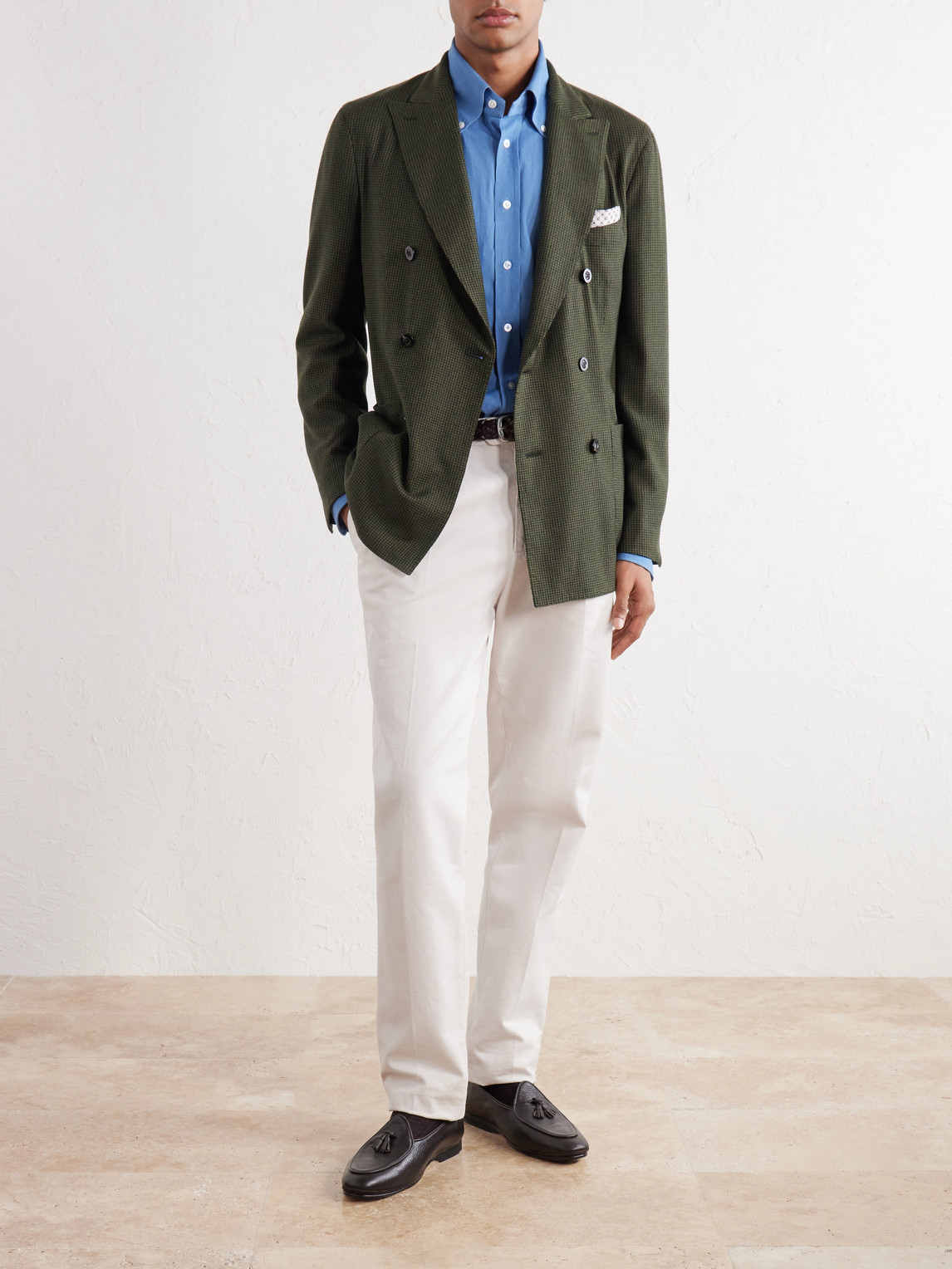 Double-Breasted Houndstooth Virgin Wool-Flannel Blazer
