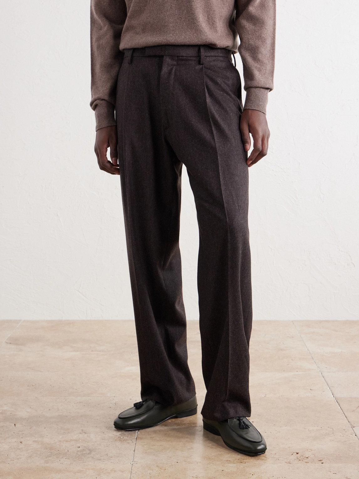 Straight-Leg Pleated Virgin Wool-Flannel Suit Trousers