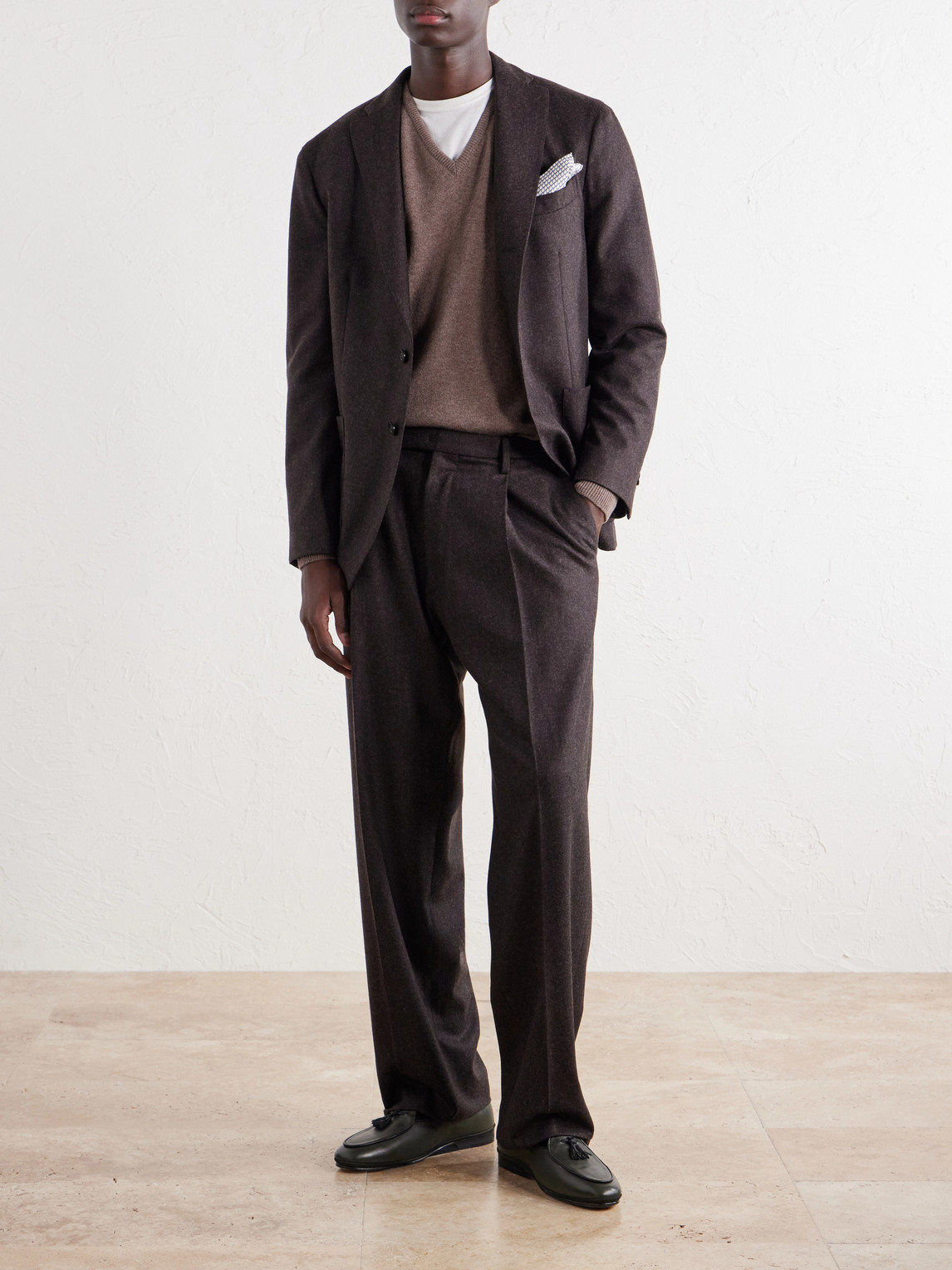 Straight-Leg Pleated Virgin Wool-Flannel Suit Trousers