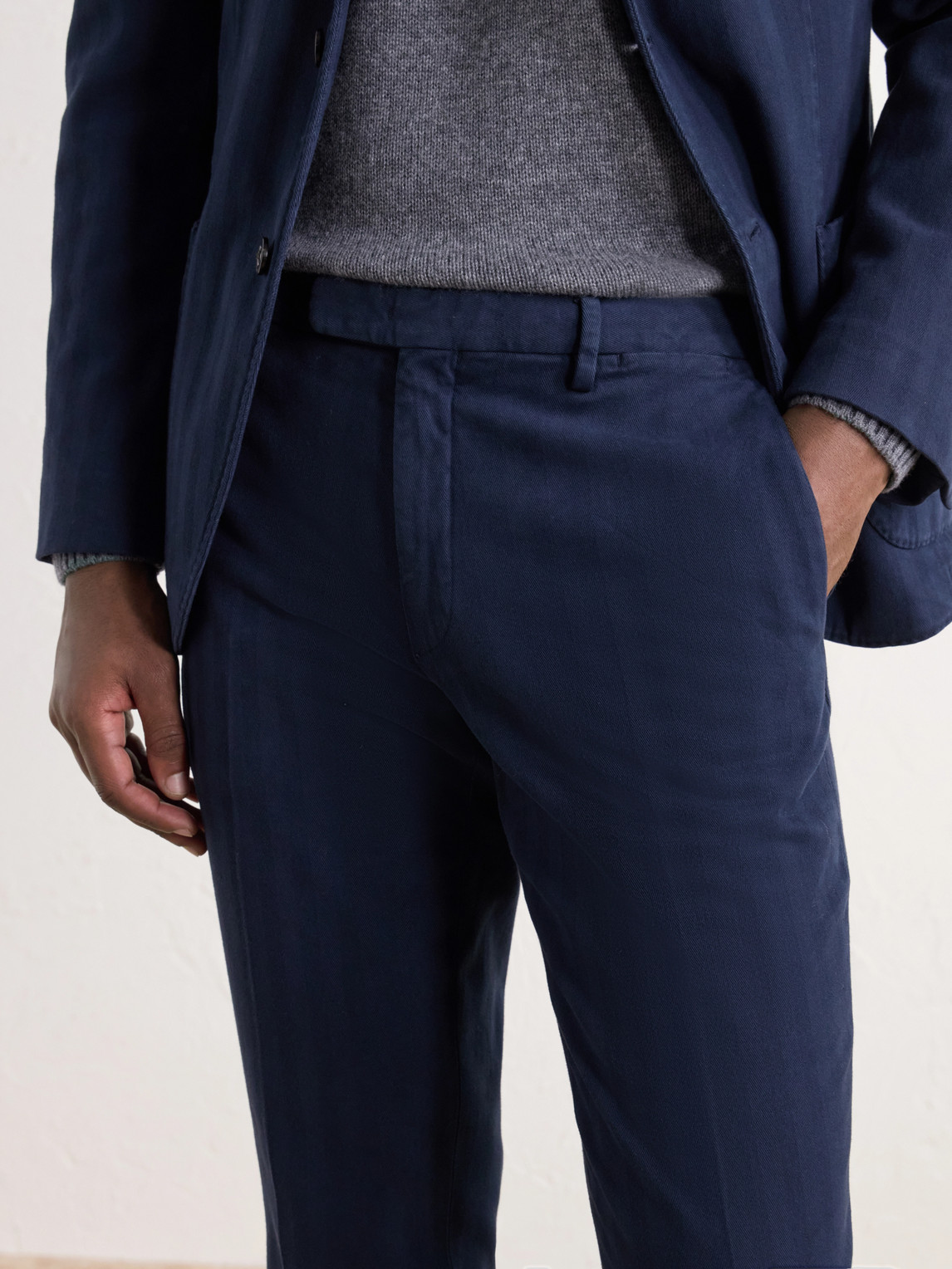 Straight-Leg Herringbone Cotton-Blend Twill Suit Trousers