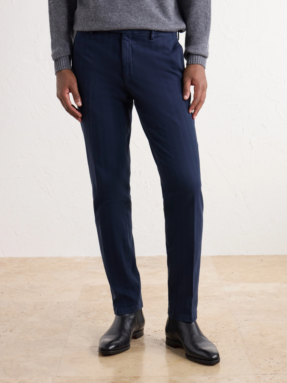 Straight-Leg Herringbone Cotton-Blend Twill Suit Trousers