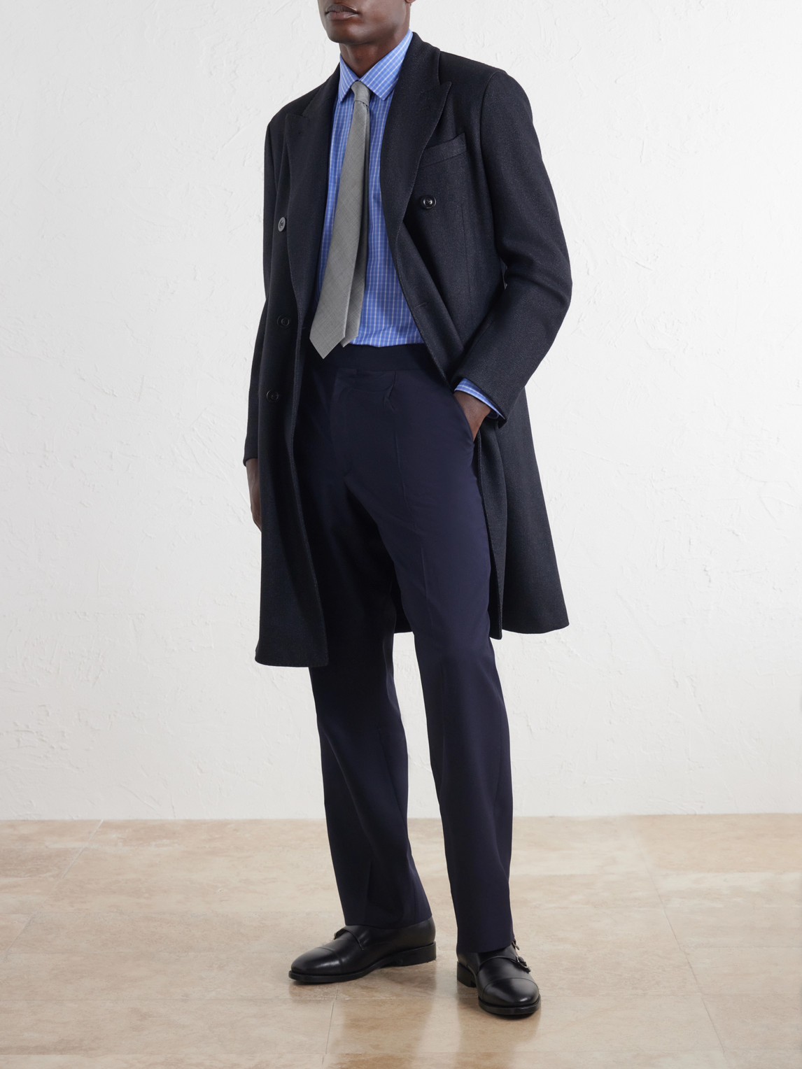 Double-Breasted Wool-Blend Twill Coat