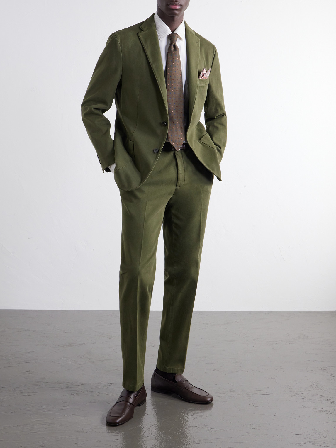 Straight-Leg Stretch Cotton-Twill Suit Trousers