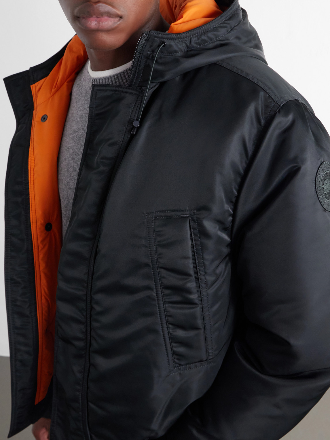 Windrow Twill Hooded Down Bomber Jacket