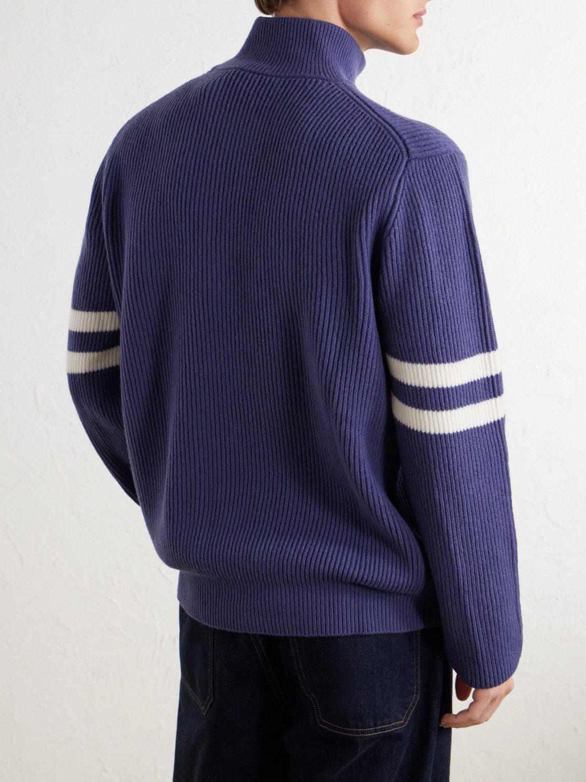 Mckinney Logo-Appliquéd Striped Ribbed Wool Half-Zip Sweater