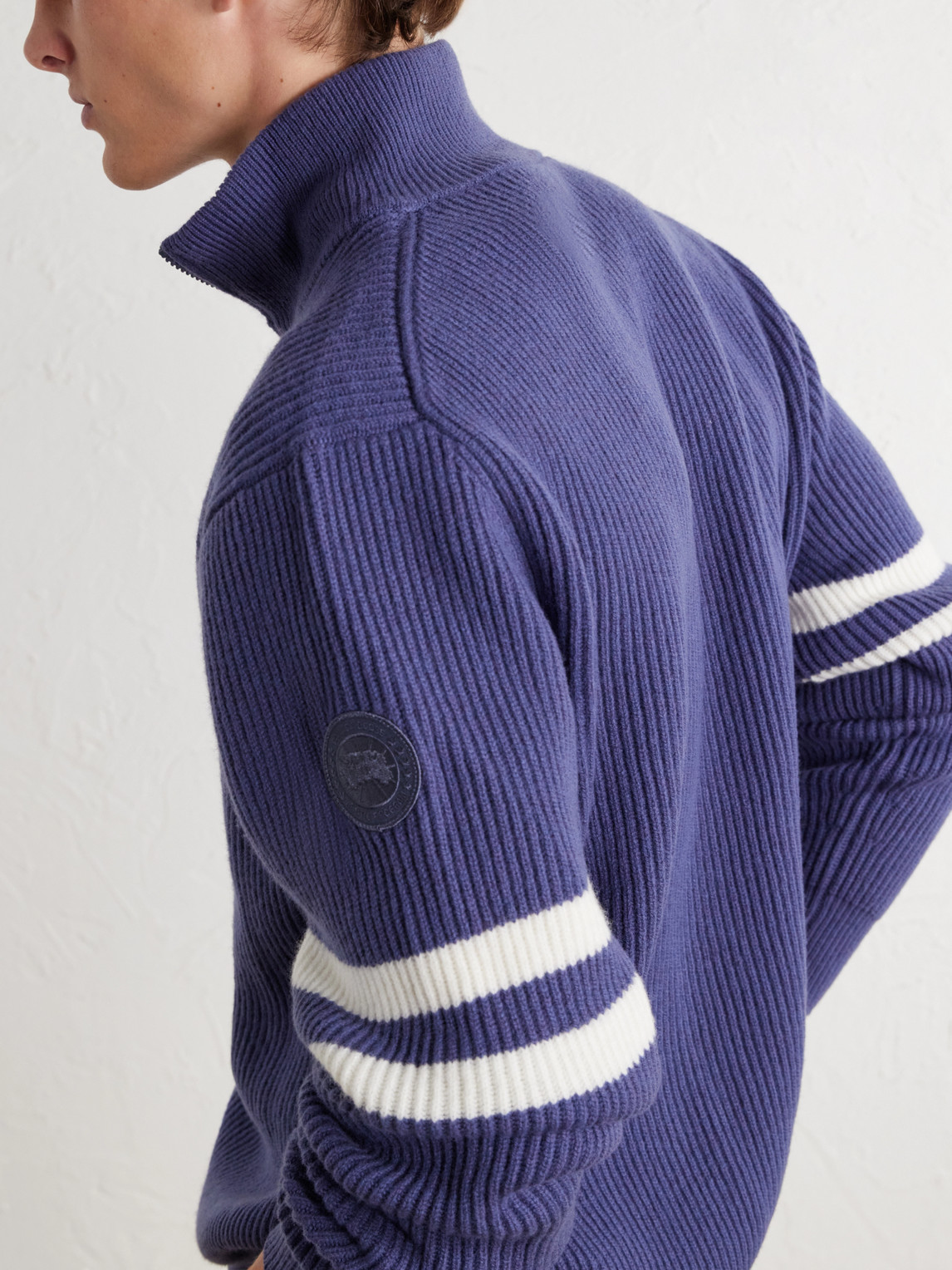 Mckinney Logo-Appliquéd Striped Ribbed Wool Half-Zip Sweater