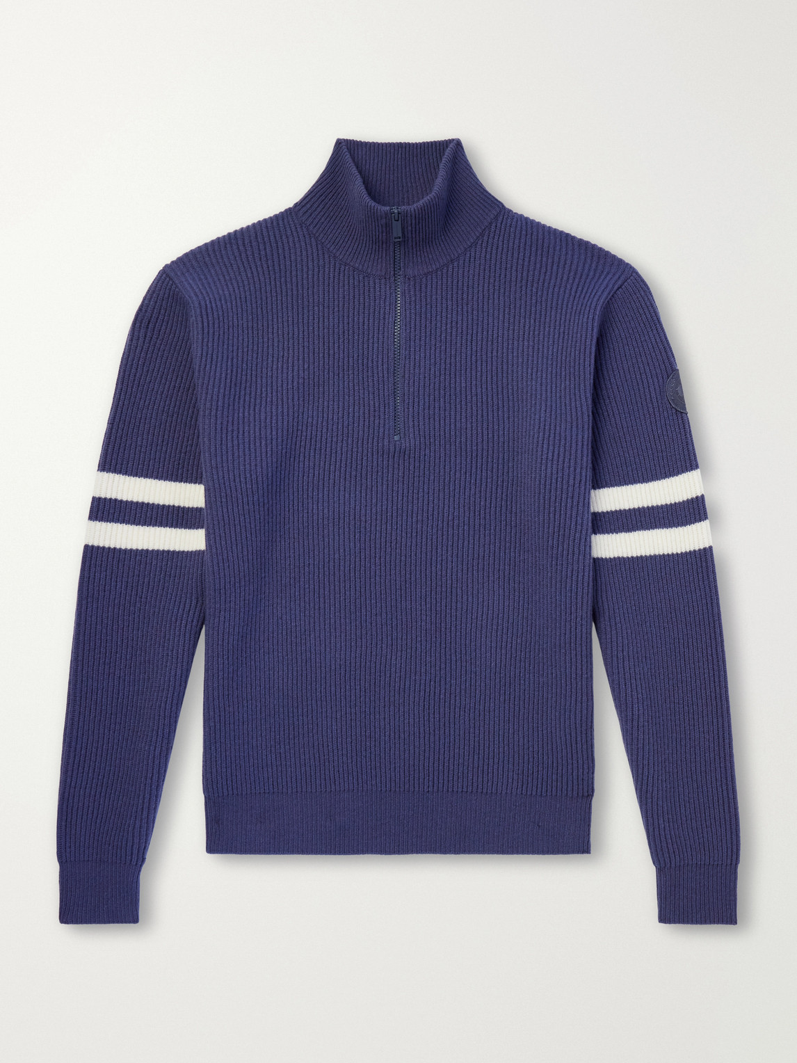 Mckinney Logo-Appliquéd Striped Ribbed Wool Half-Zip Sweater