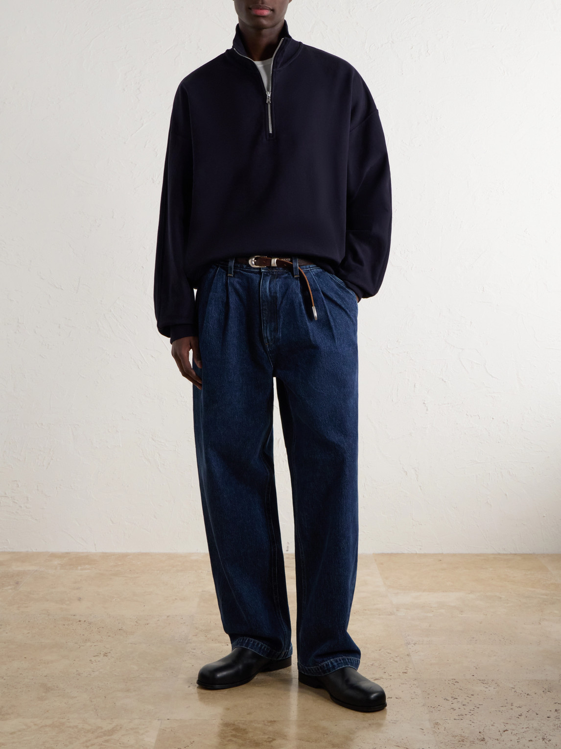 Slater Straight-Leg Pleated Jeans
